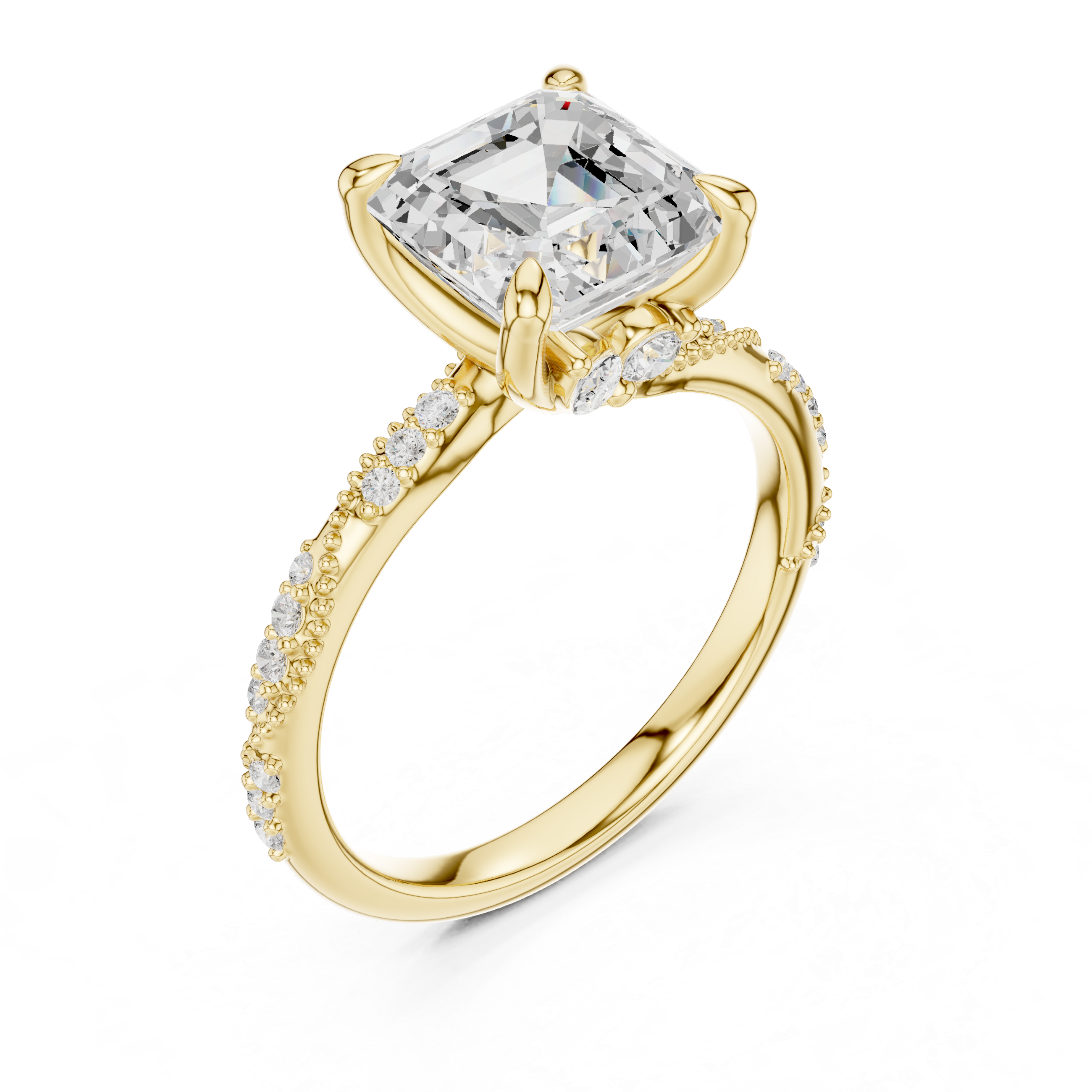 Vintage Asscher Cut Diamond Engagement Ring with Marquise Accents
