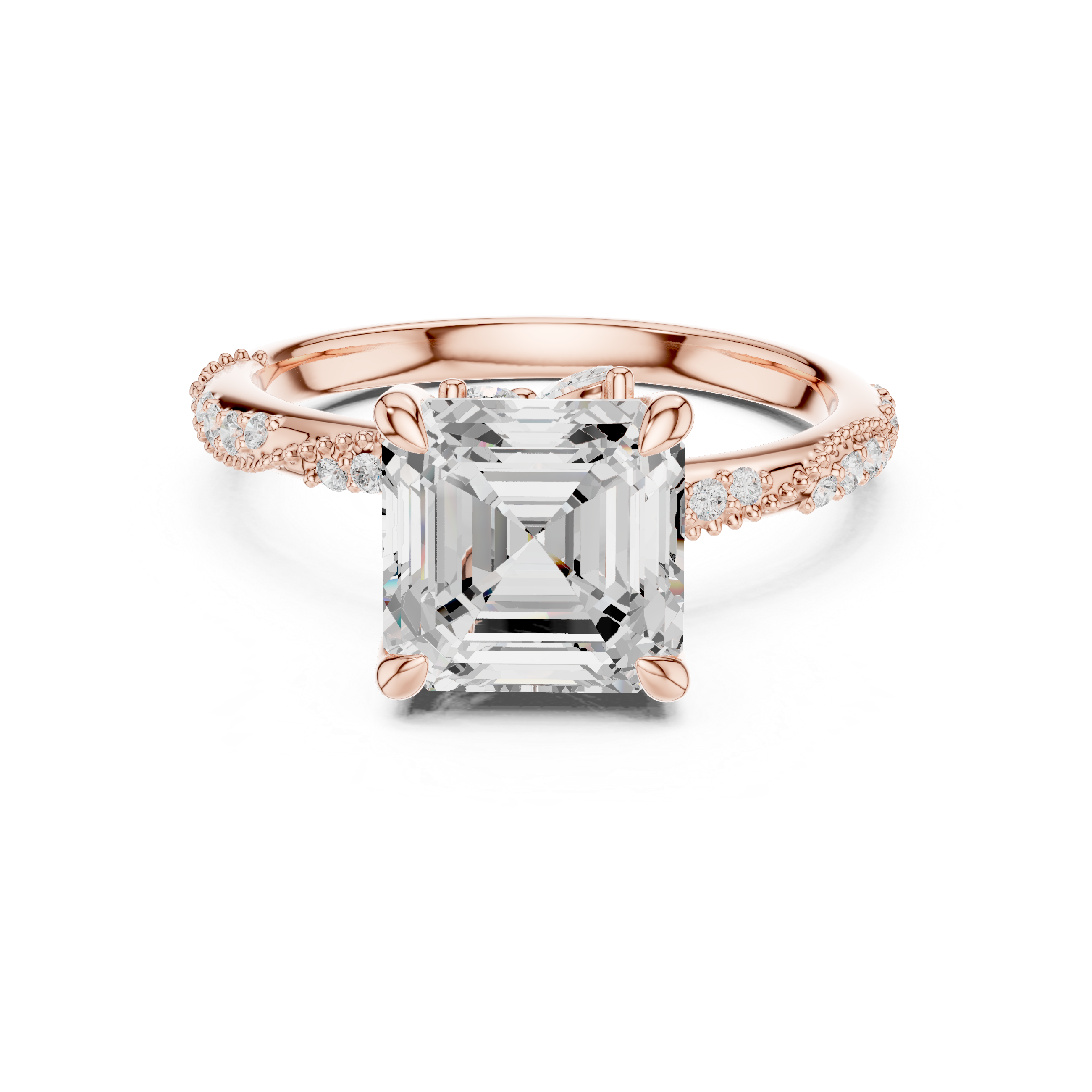 Vintage Asscher Cut Diamond Engagement Ring with Marquise Accents