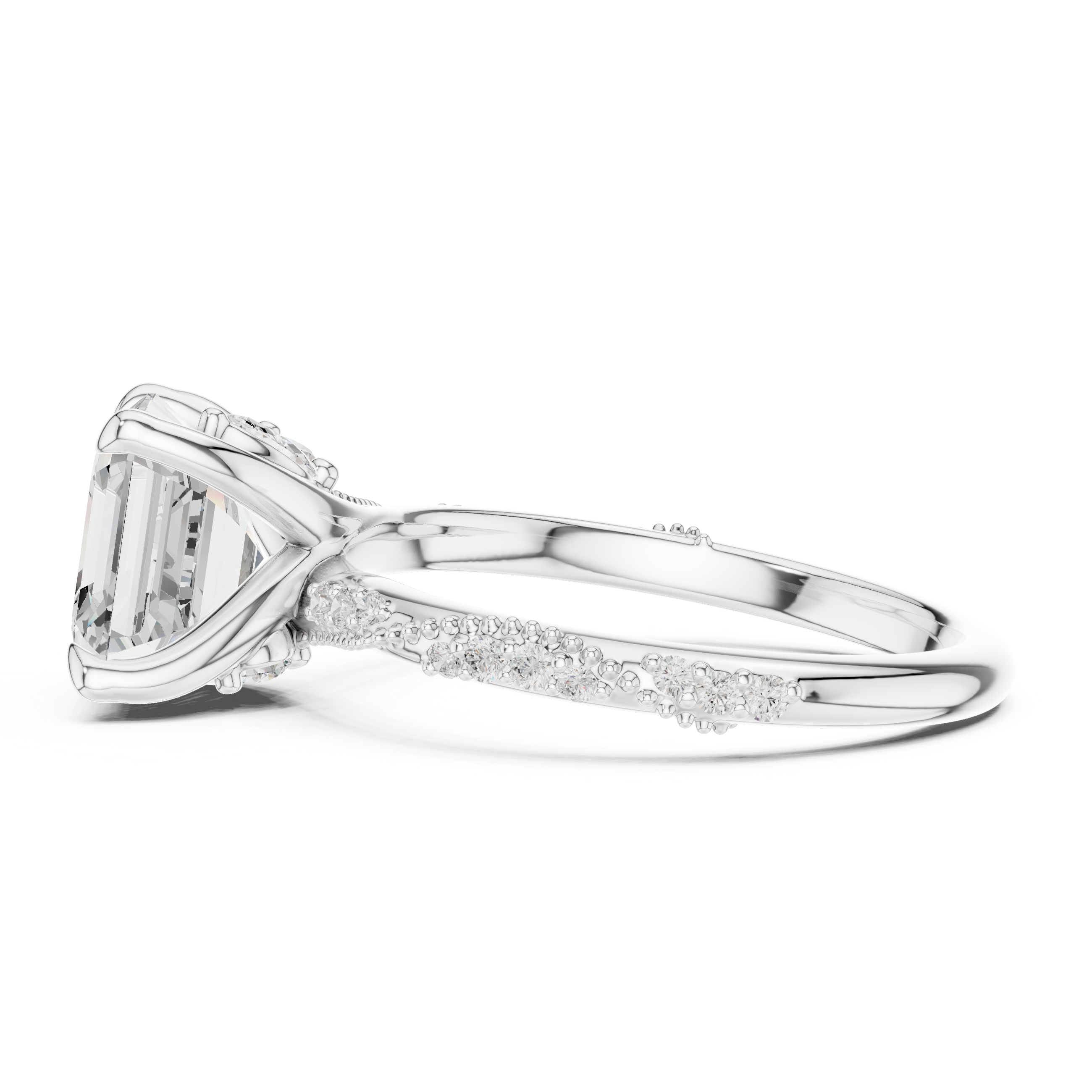 Vintage Asscher Cut Diamond Engagement Ring with Marquise Accents