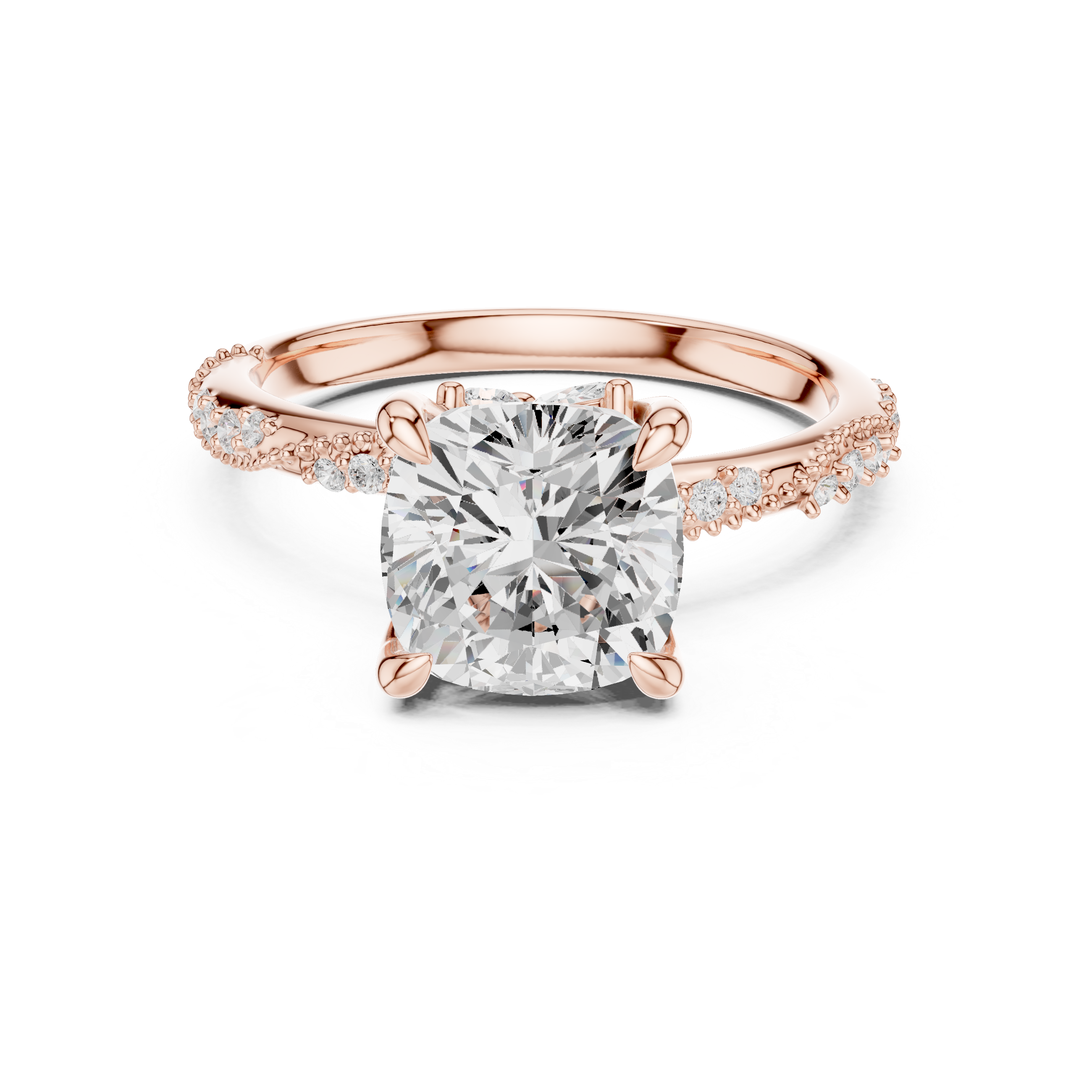Vintage Cushion Cut Diamond Engagement Ring with Marquise Side Accents