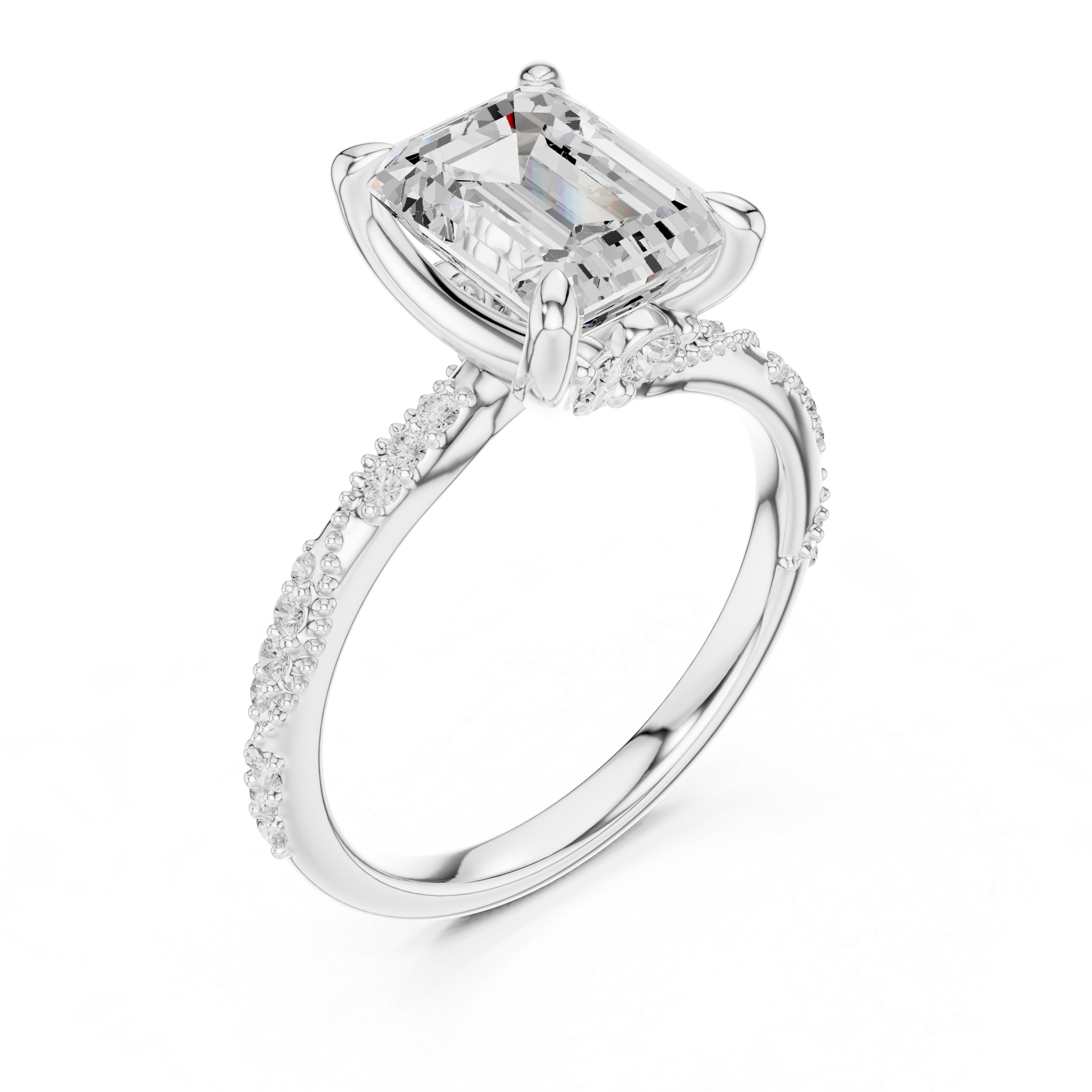 Vintage Emerald Cut Diamond Engagement Ring with Marquise Accent Details