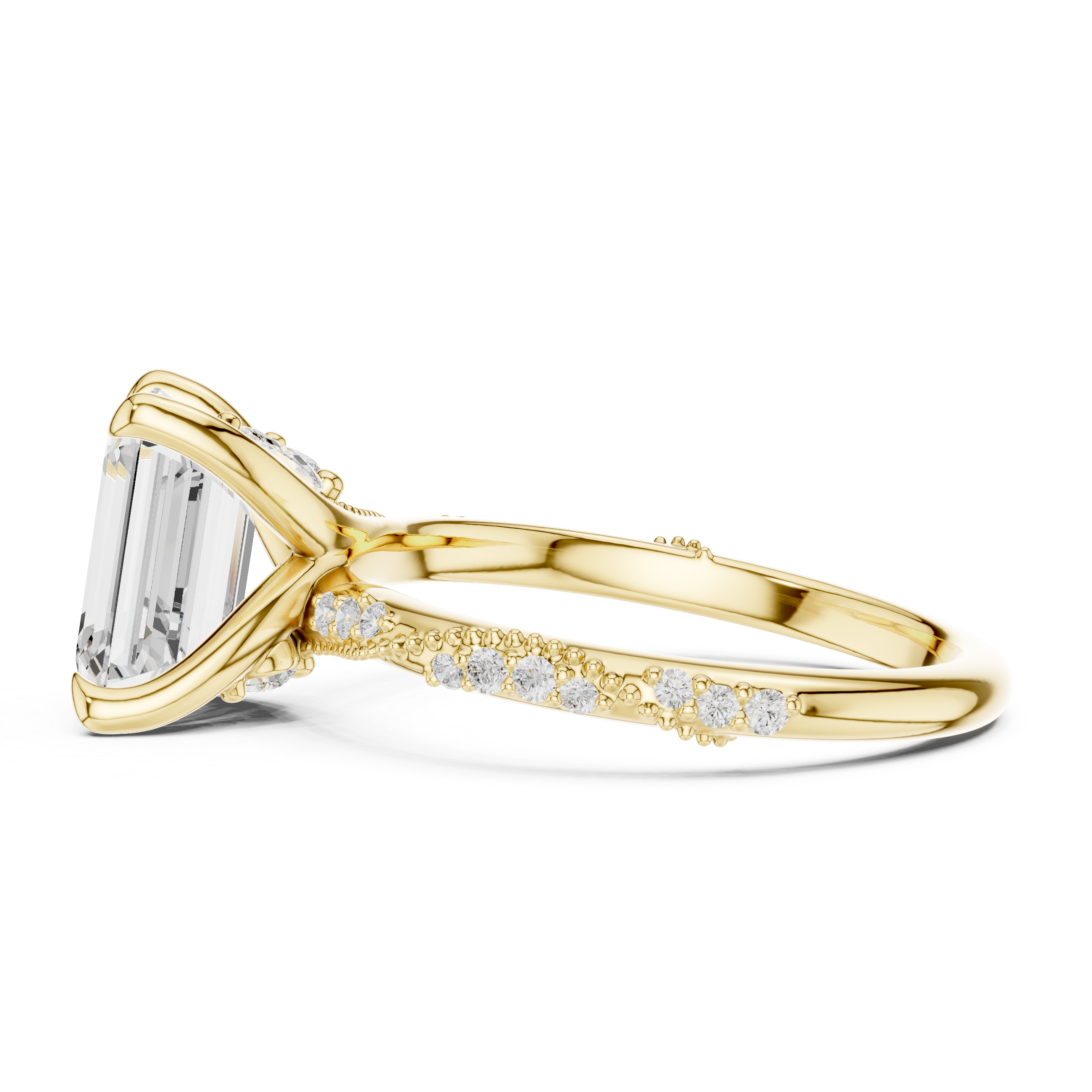 Vintage Emerald Cut Diamond Engagement Ring with Marquise Accent Details