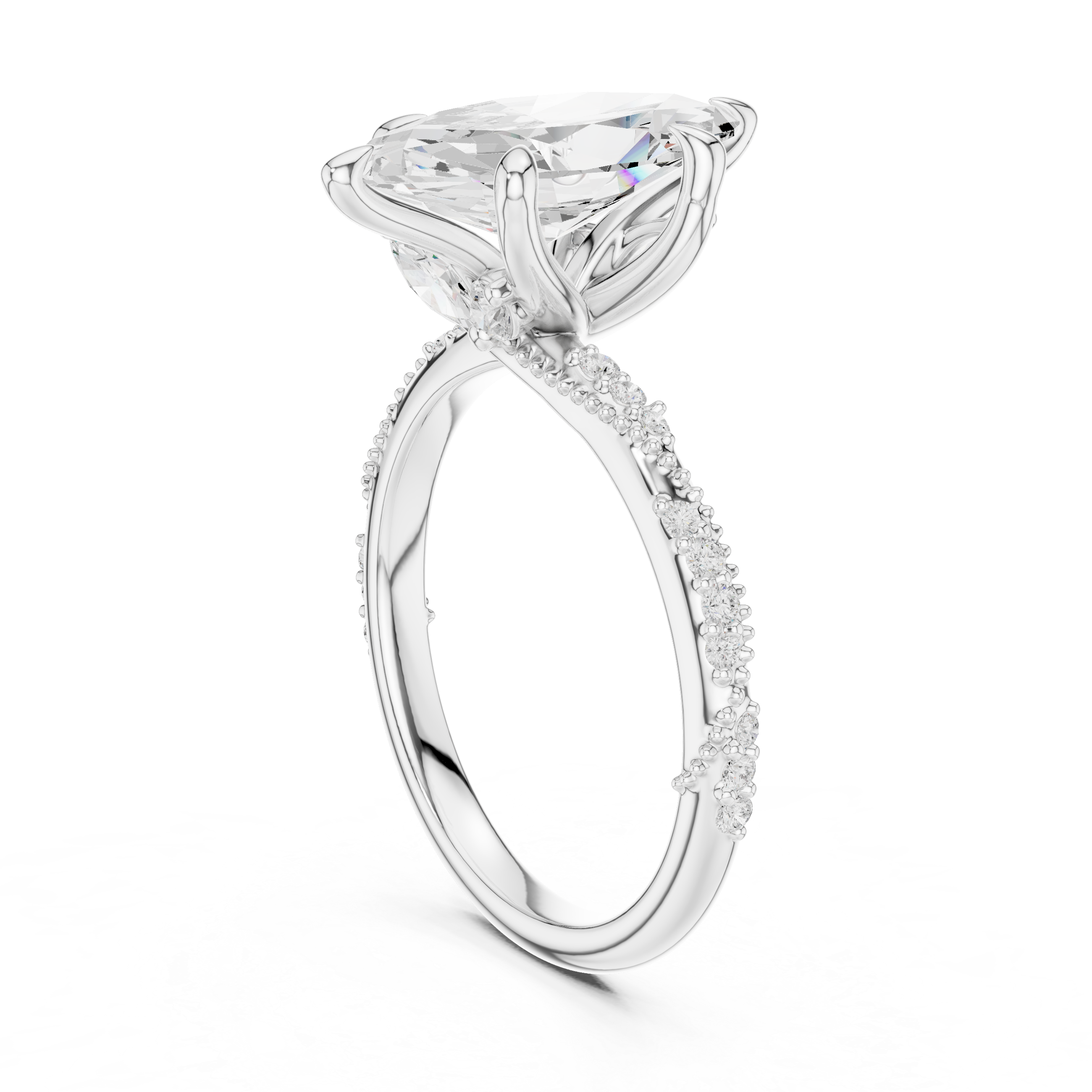 Vintage Marquise Cut Diamond Engagement Ring with Pavé Crossover Band