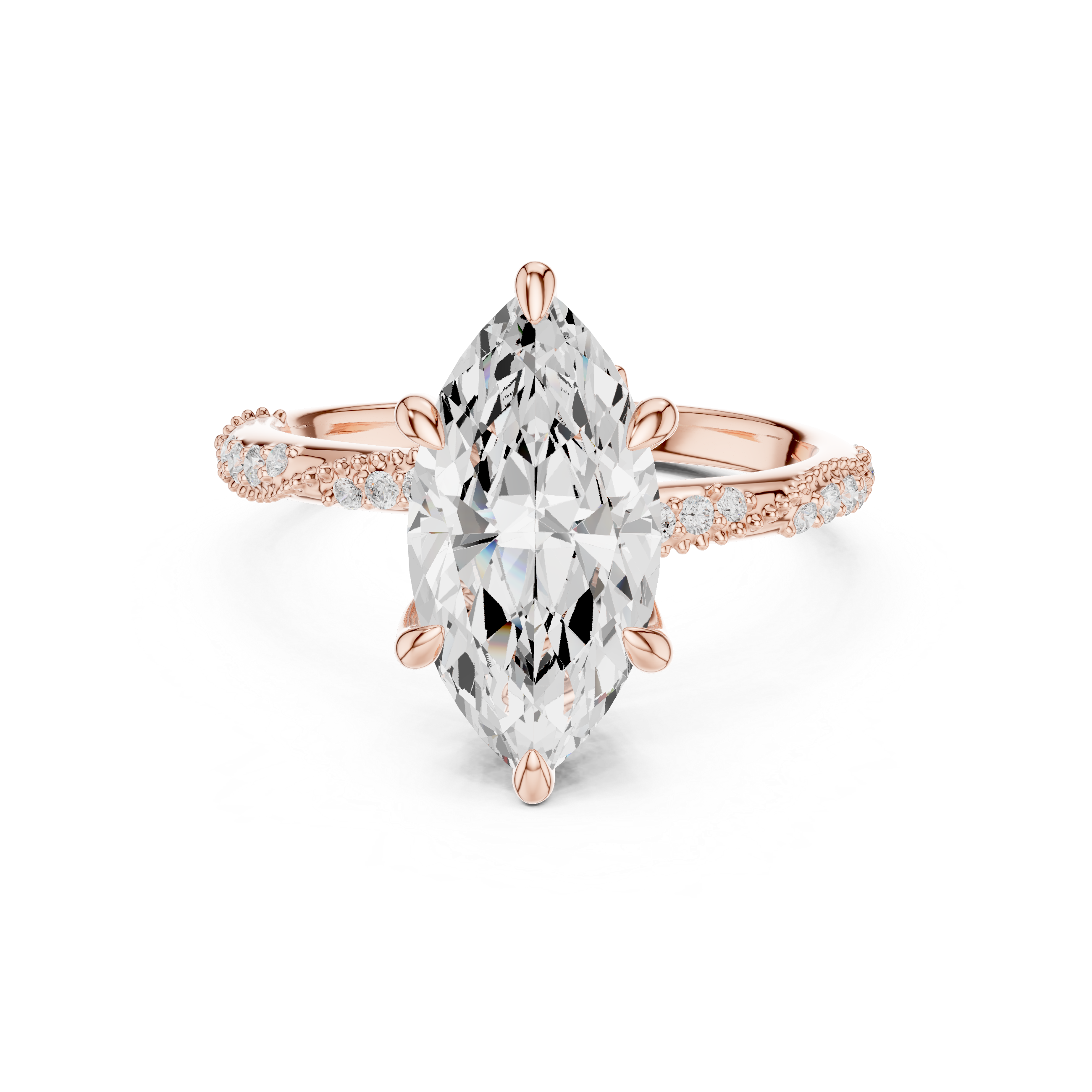 Vintage Marquise Cut Diamond Engagement Ring with Pavé Crossover Band