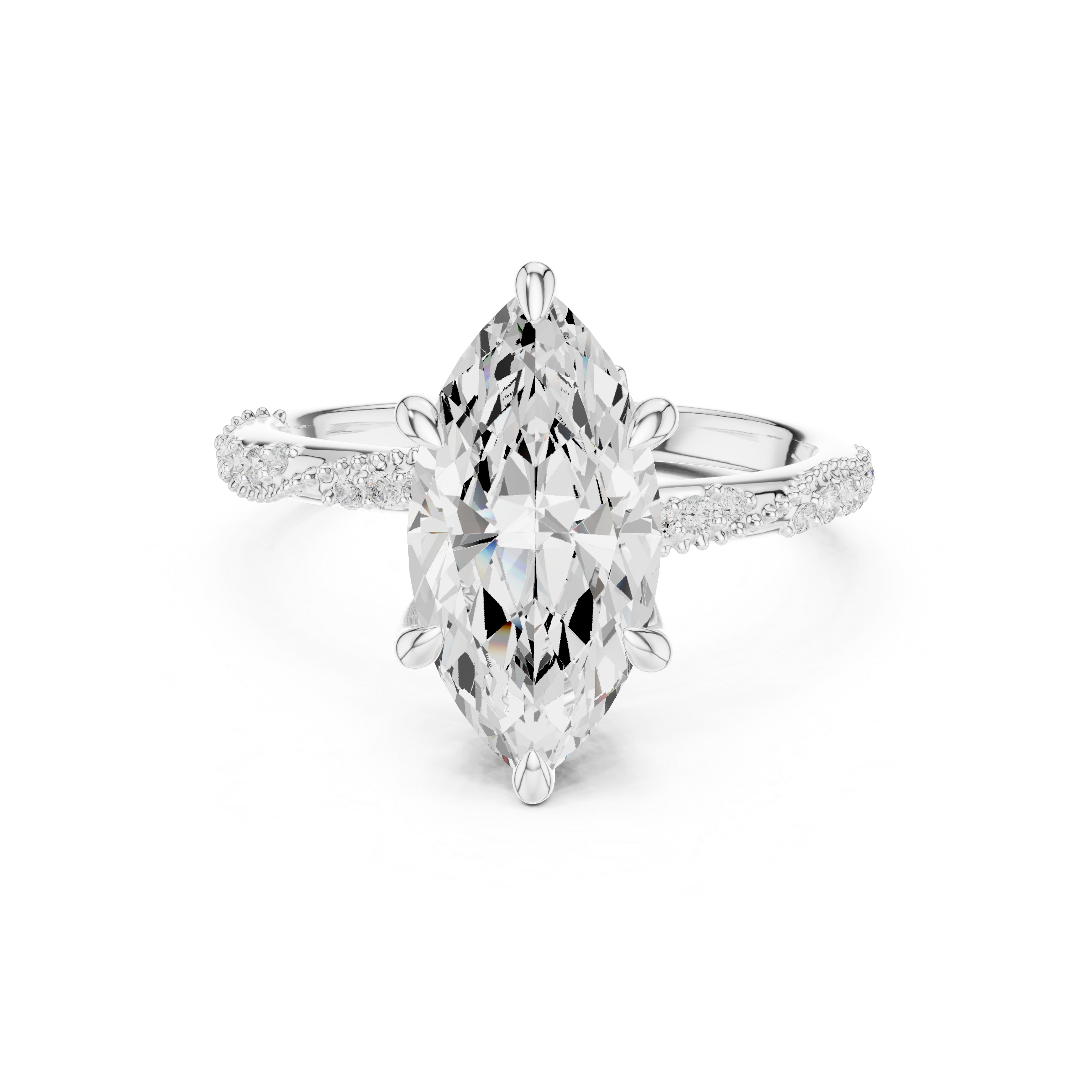 Vintage Marquise Cut Diamond Engagement Ring with Pavé Crossover Band
