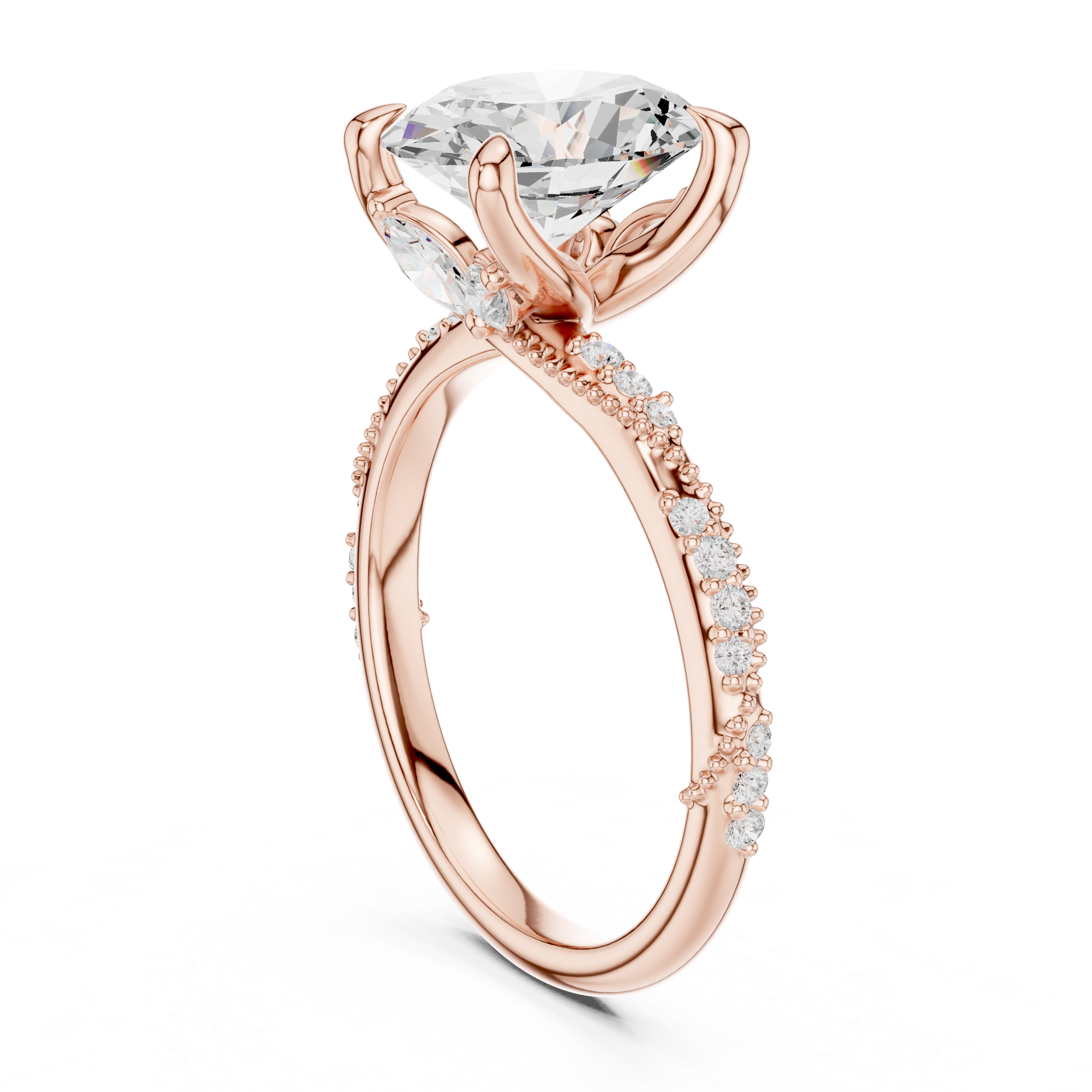 Vintage Oval Cut Diamond Engagement Ring with Twisted Pavé Cathedral Band