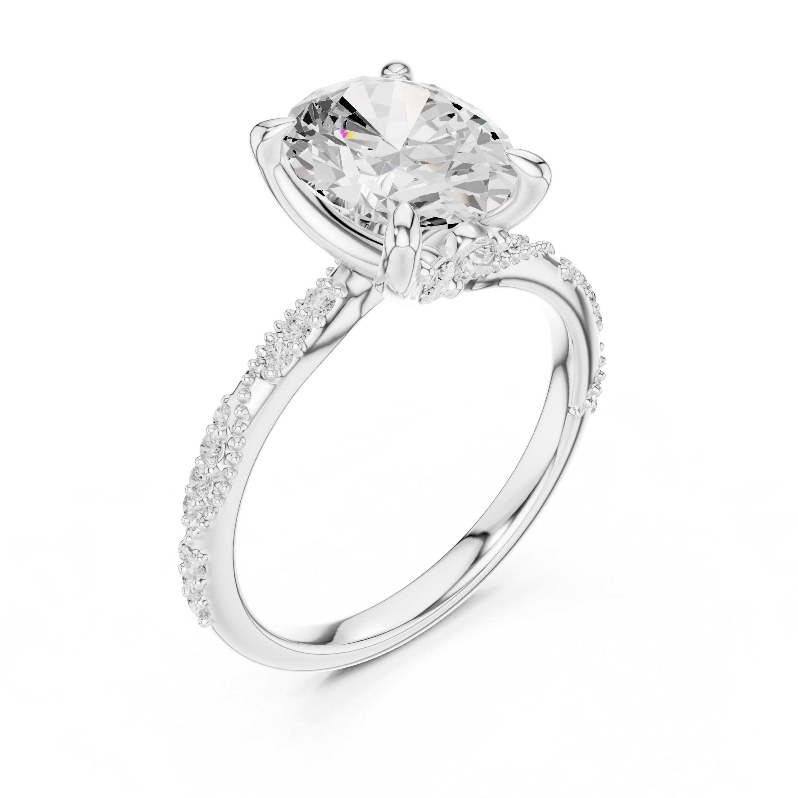 Vintage Oval Cut Diamond Engagement Ring with Twisted Pavé Cathedral Band