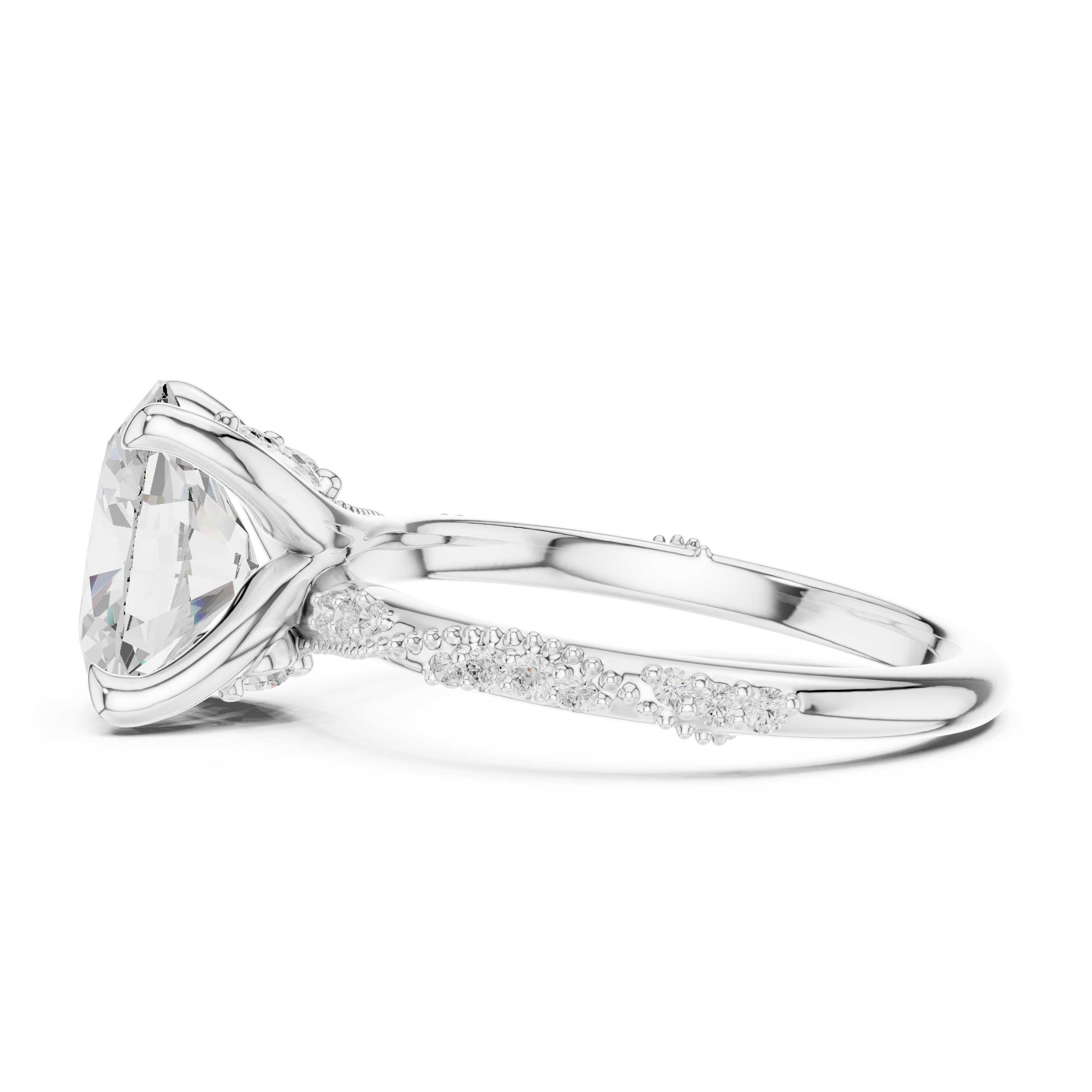 Vintage Oval Cut Diamond Engagement Ring with Twisted Pavé Cathedral Band
