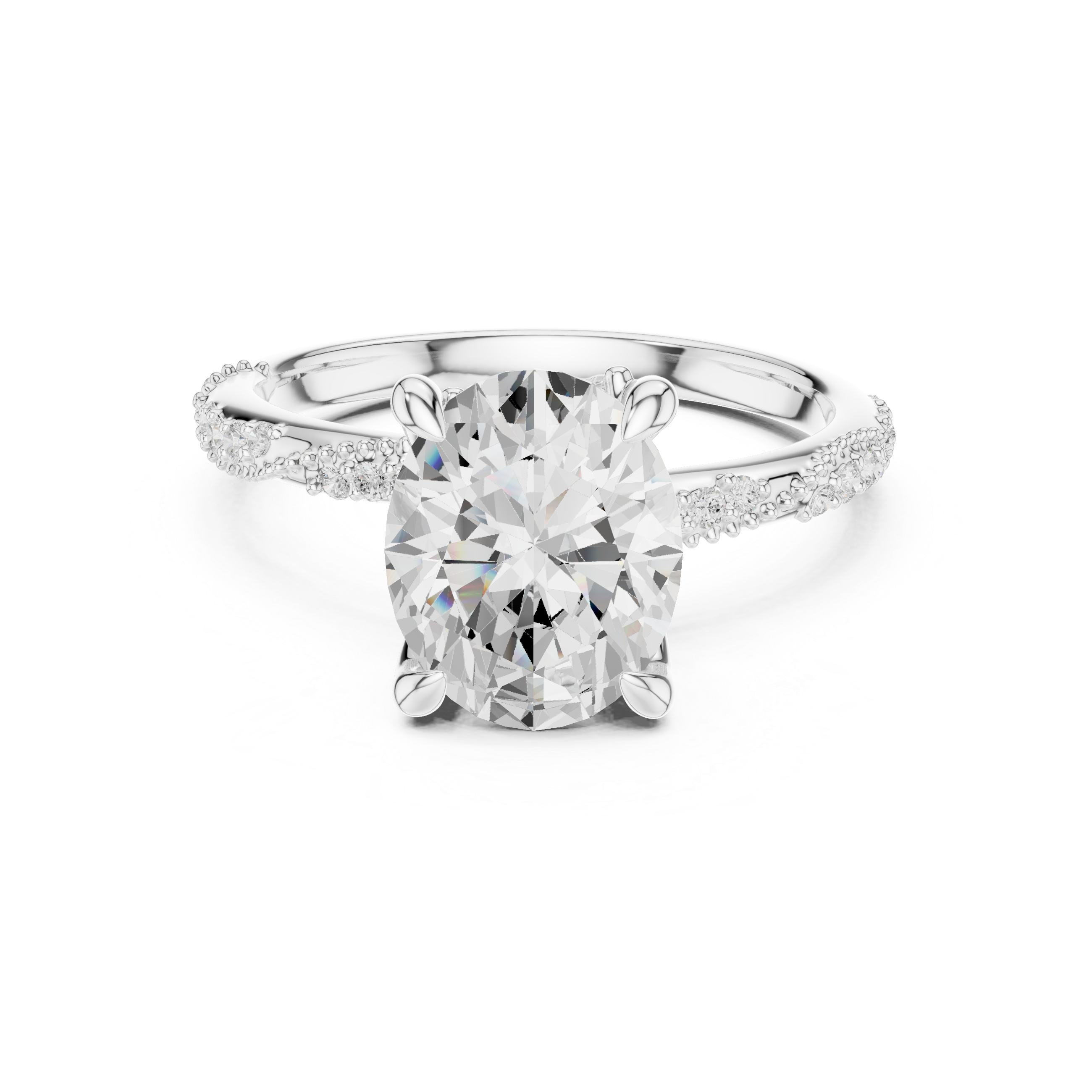 Vintage Oval Cut Diamond Engagement Ring with Twisted Pavé Cathedral Band