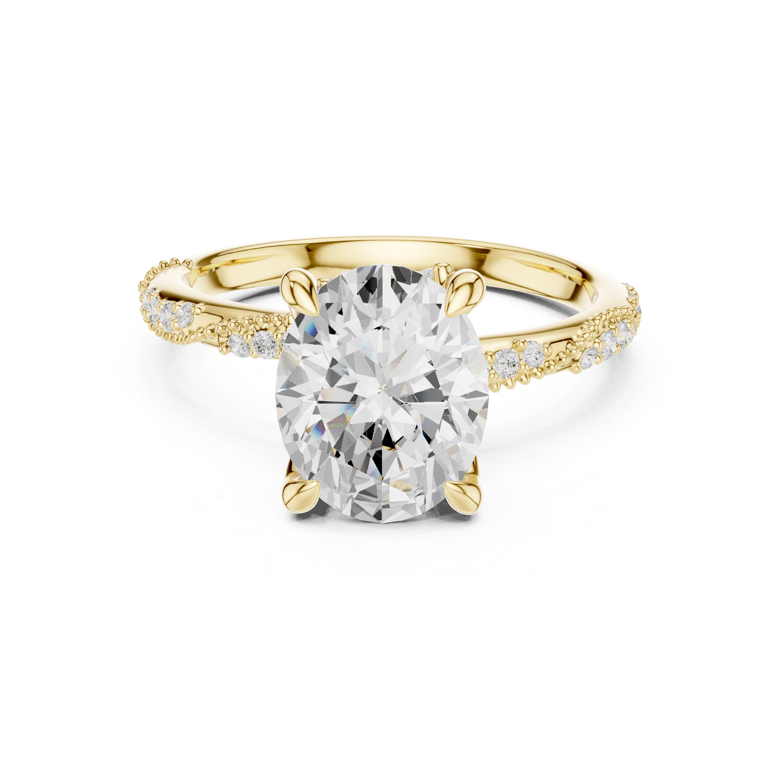 Vintage Oval Cut Diamond Engagement Ring with Twisted Pavé Cathedral Band