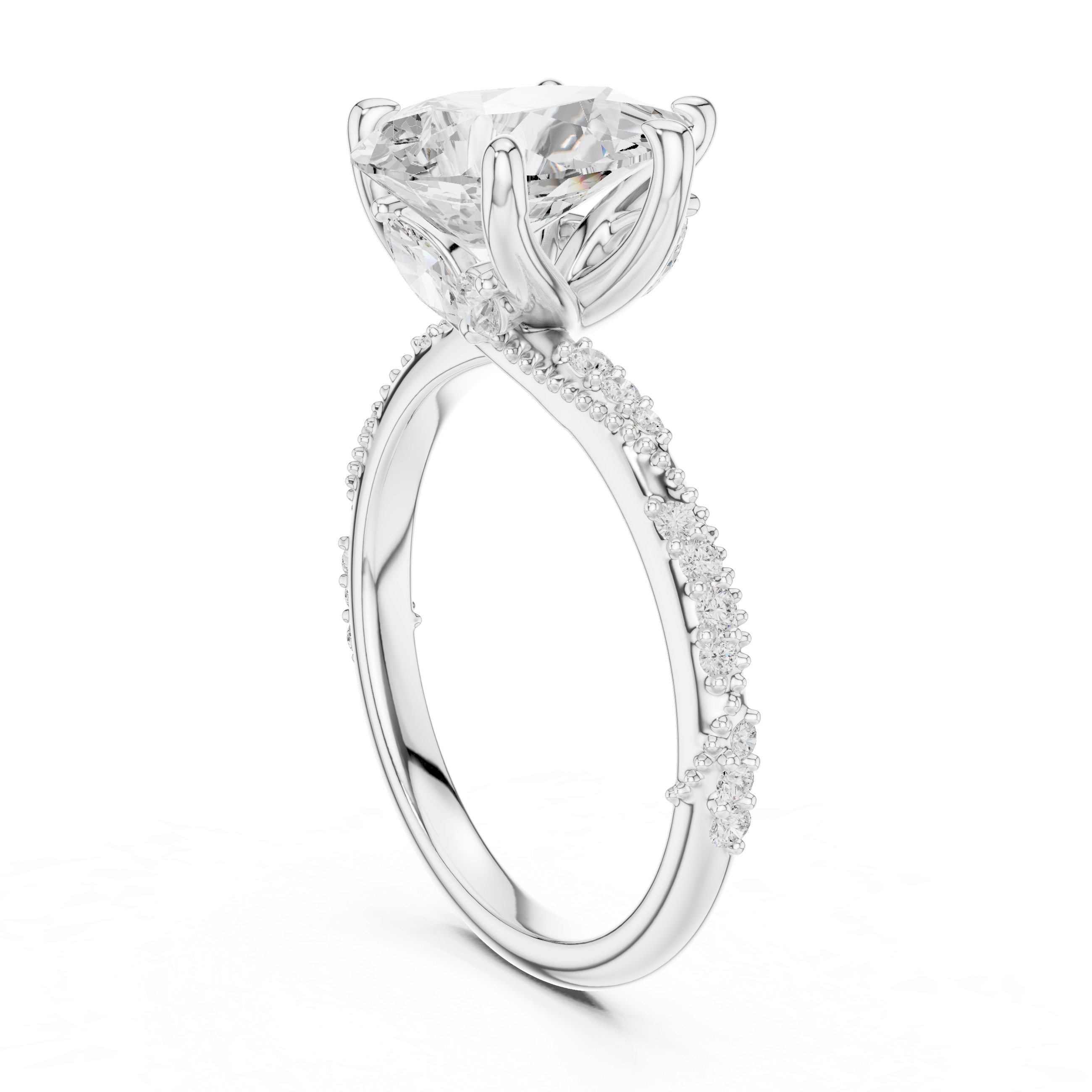 Vintage Pear Cut Diamond Engagement Ring with Twisted Pavé Cathedral Band