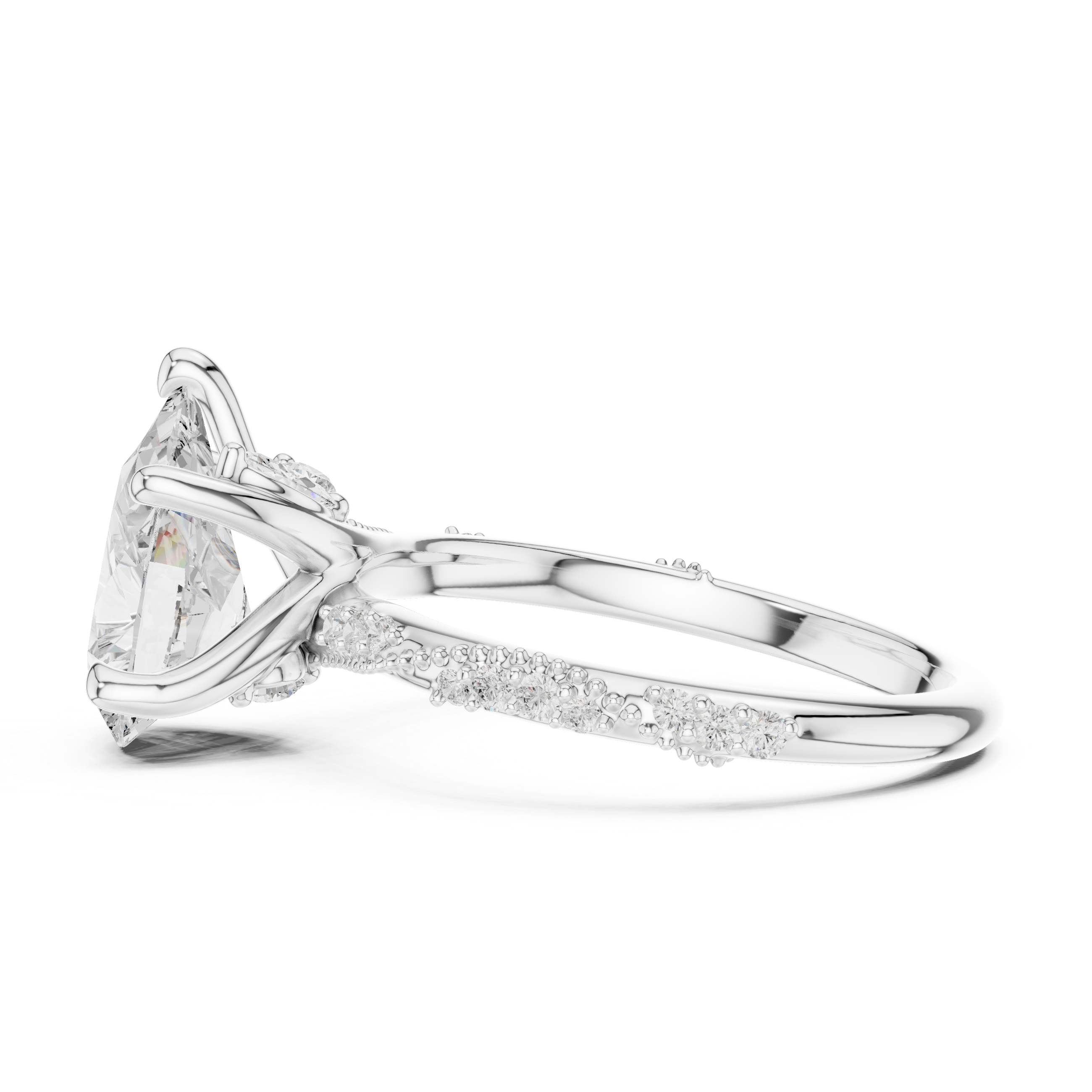 Vintage Pear Cut Diamond Engagement Ring with Twisted Pavé Cathedral Band