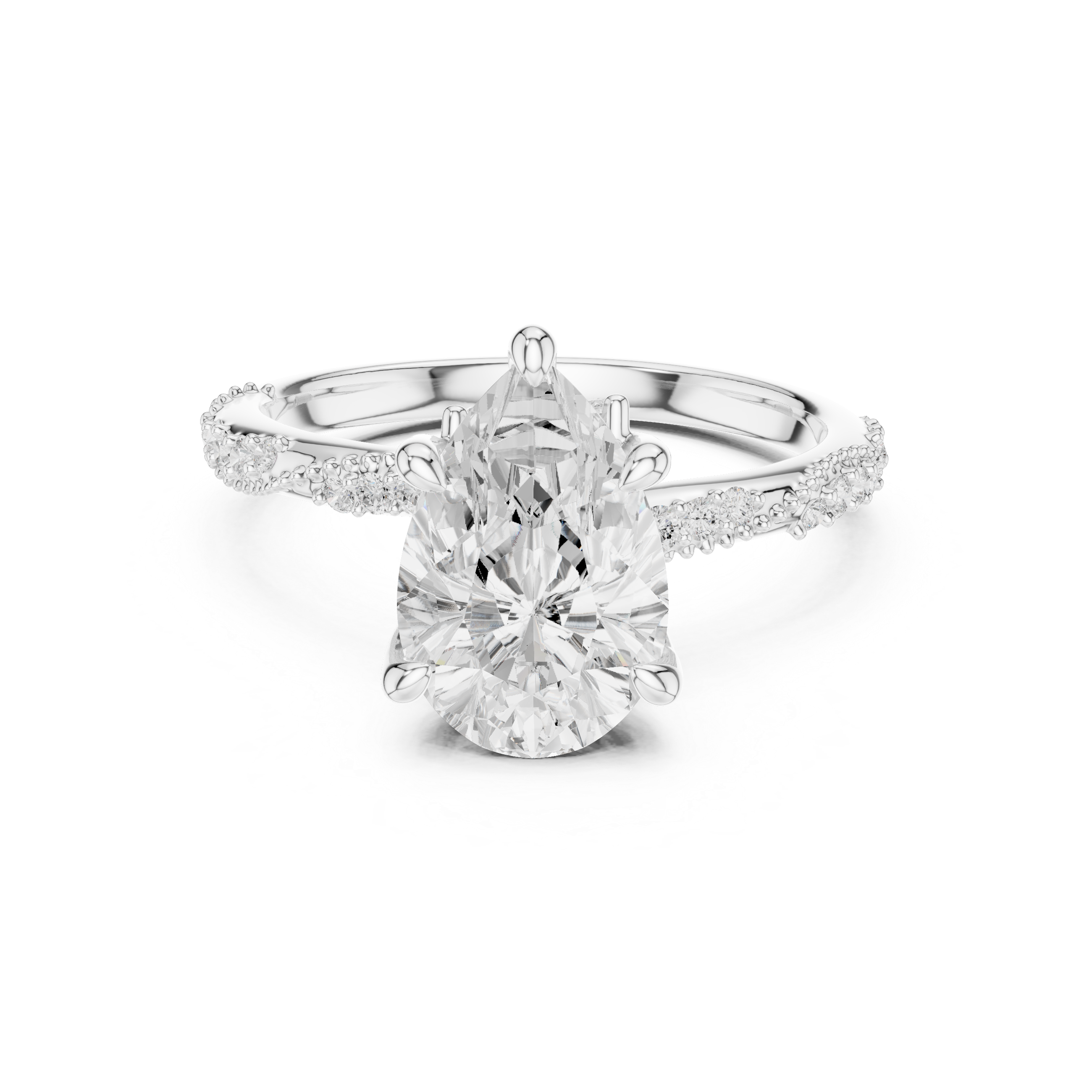 Vintage Pear Cut Diamond Engagement Ring with Twisted Pavé Cathedral Band