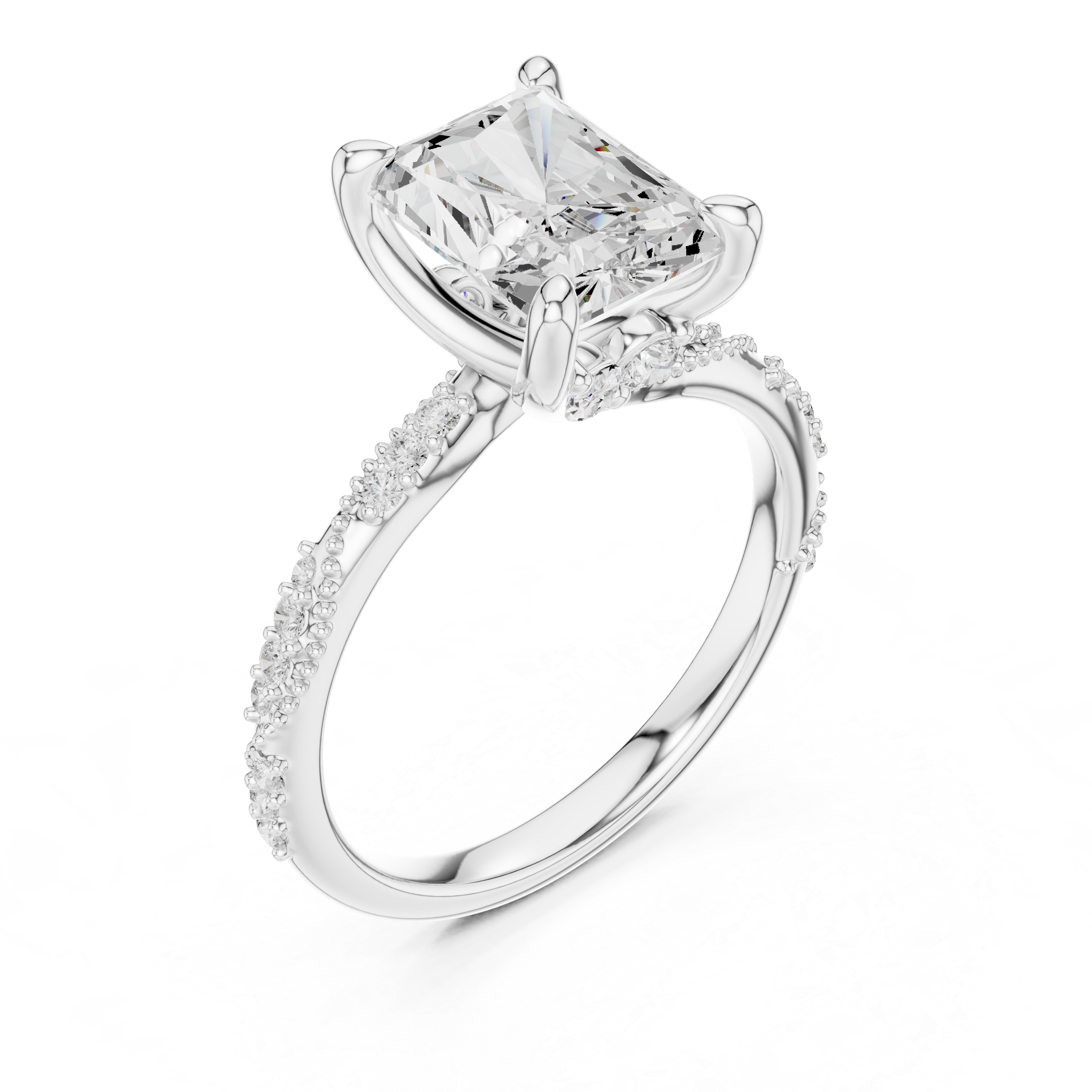 Vintage Radiant Cut Diamond Engagement Ring with Twisted Pavé Cathedral Band