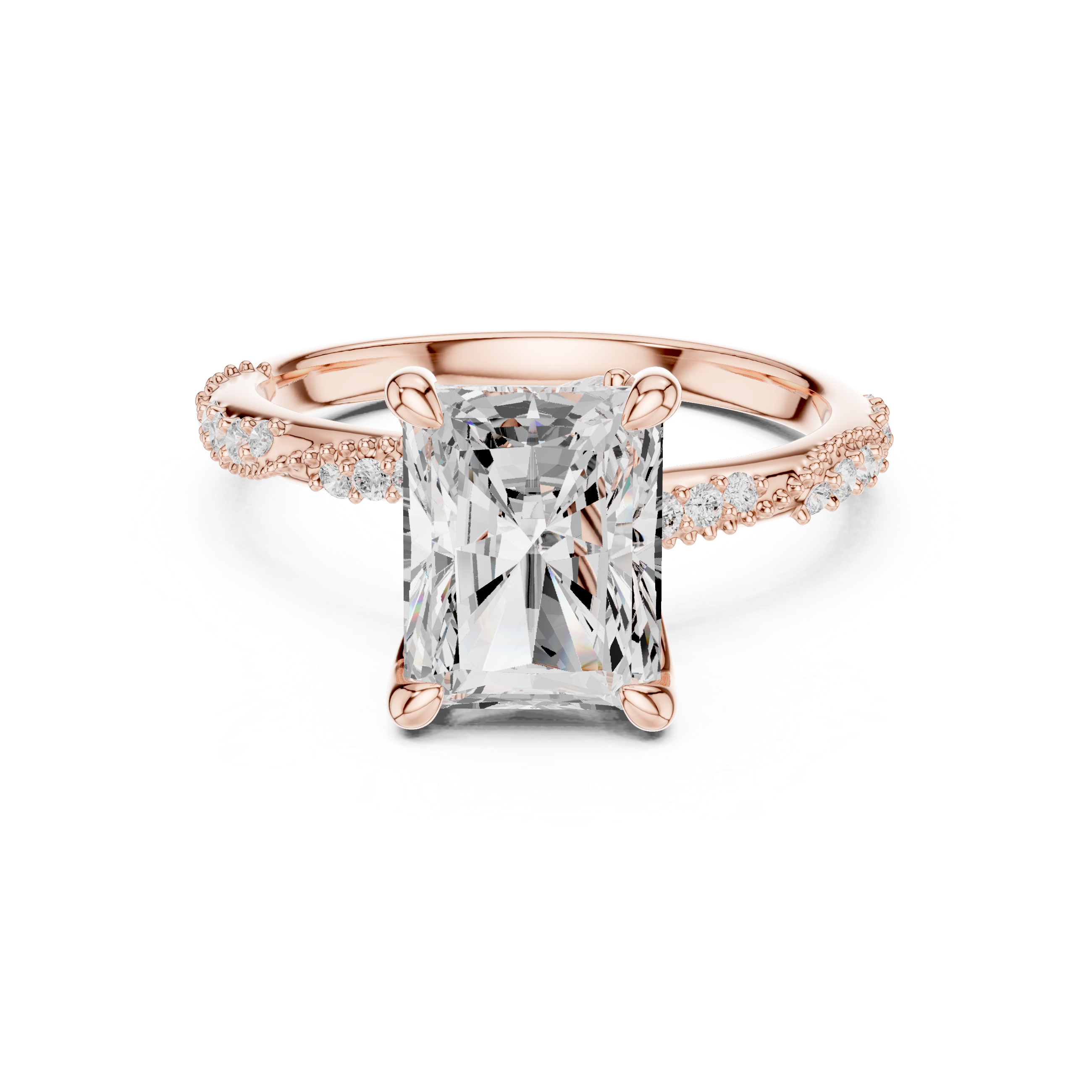 Vintage Radiant Cut Diamond Engagement Ring with Twisted Pavé Cathedral Band