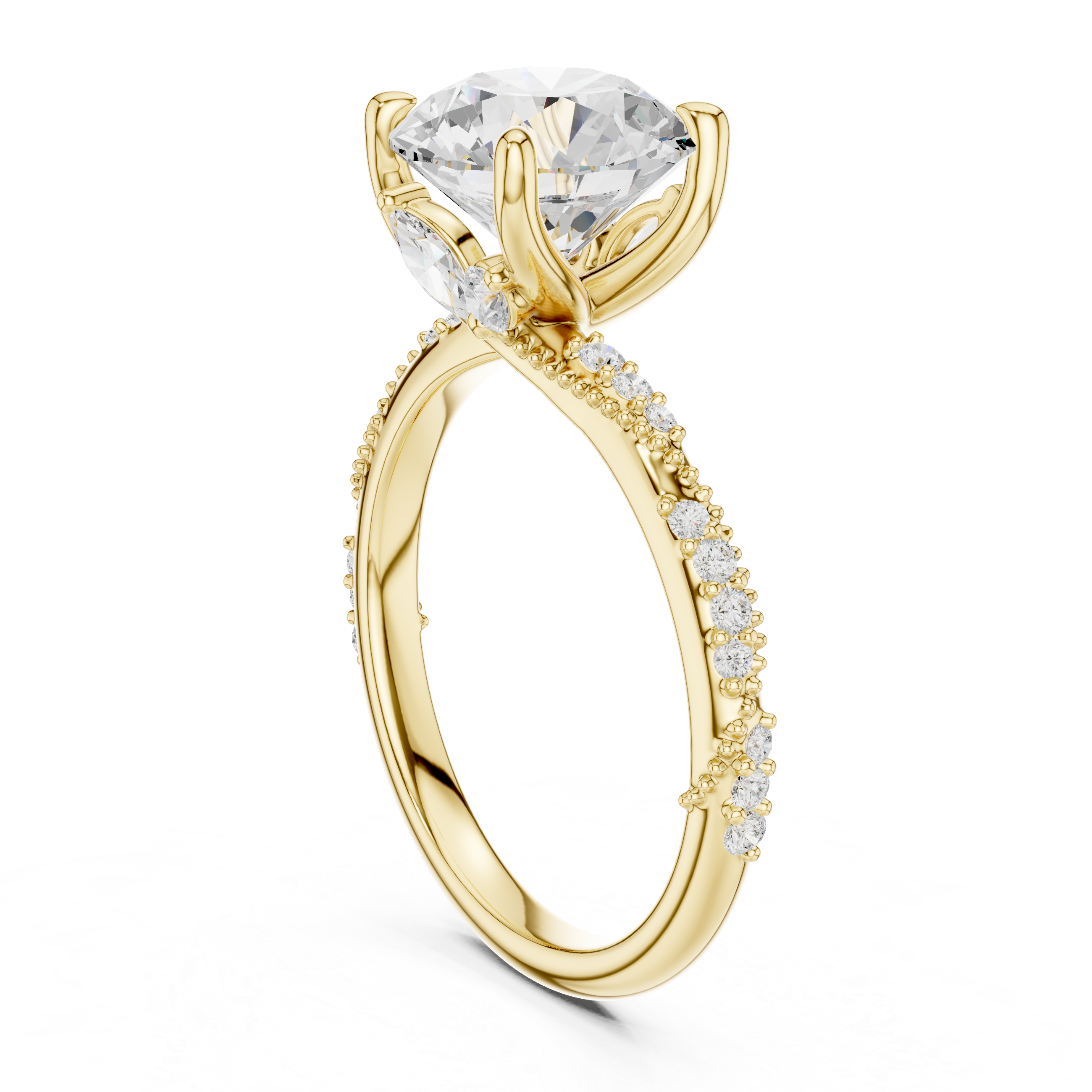 Vintage Round Cut Diamond Engagement Ring with Twisted Pavé Cathedral Band