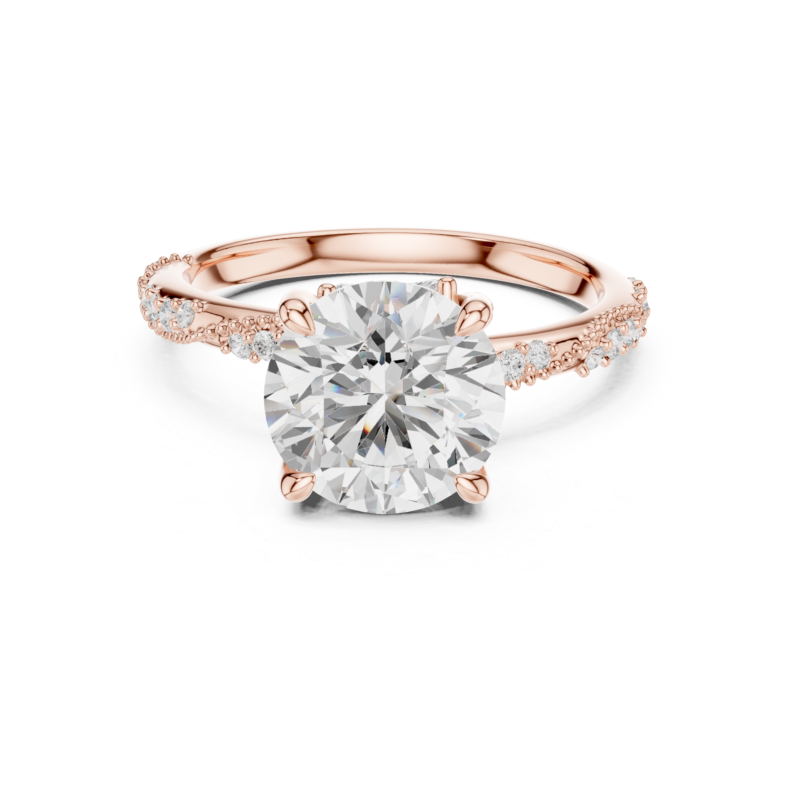 Vintage Round Cut Diamond Engagement Ring with Twisted Pavé Cathedral Band
