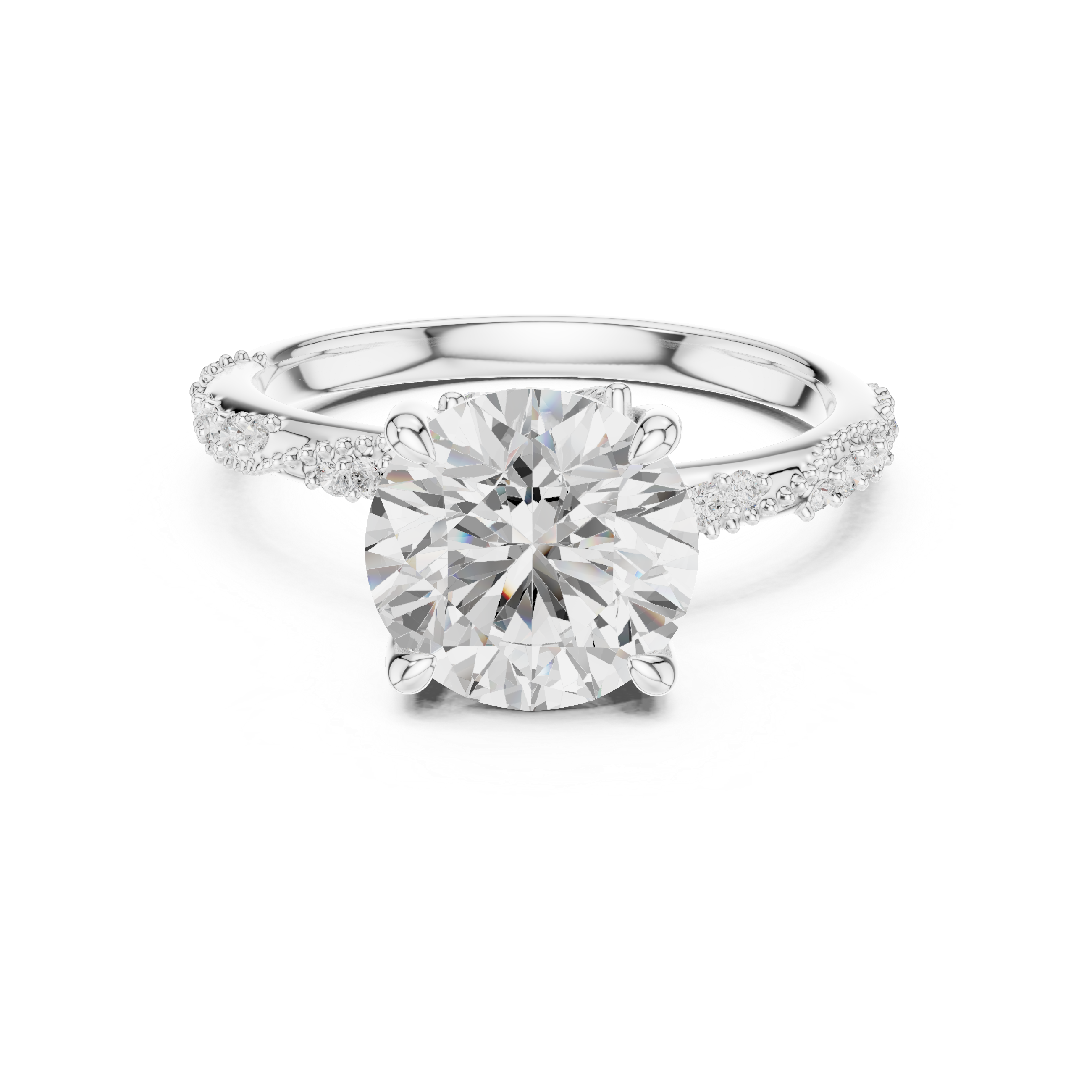 Vintage Round Cut Diamond Engagement Ring with Twisted Pavé Cathedral Band