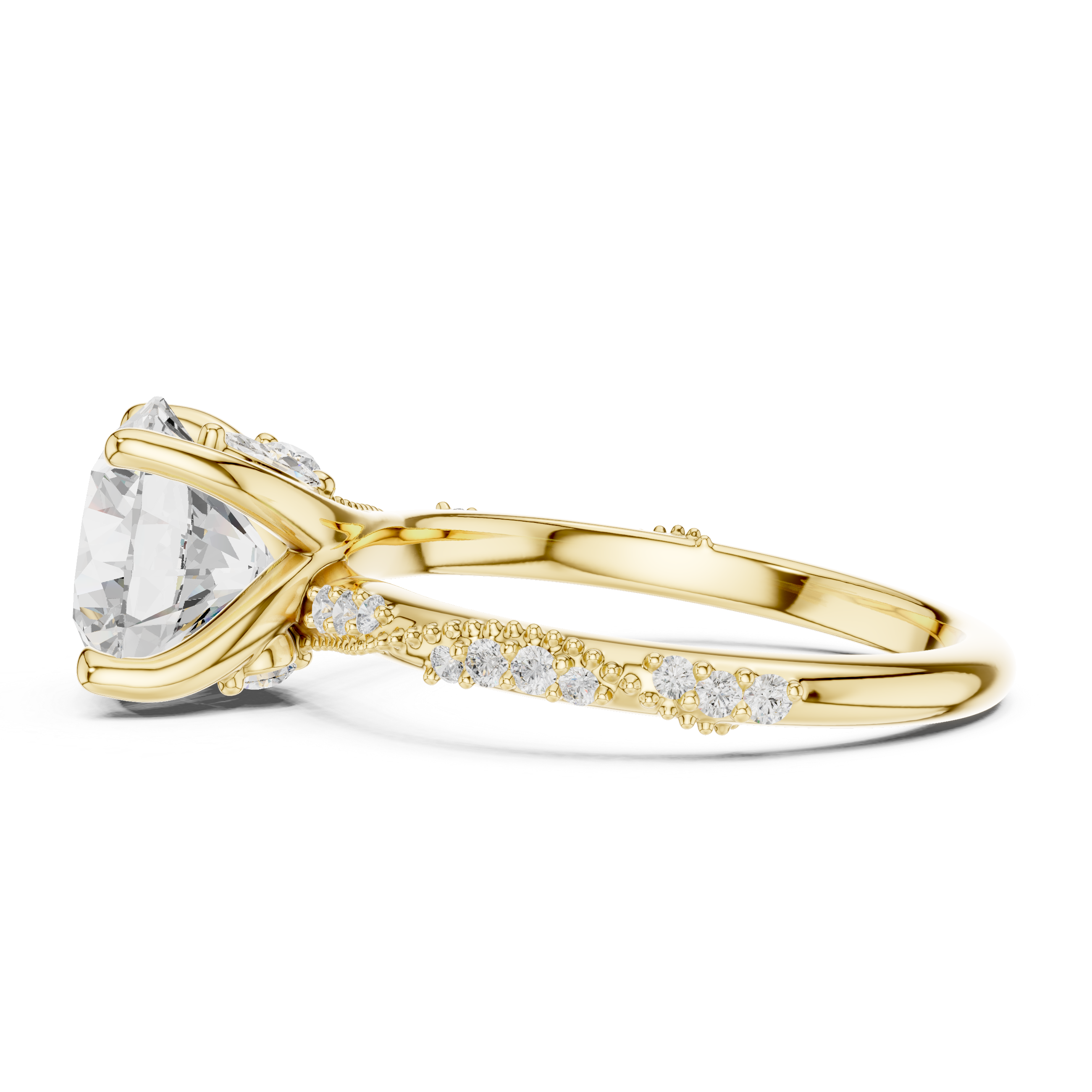 Vintage Round Cut Diamond Engagement Ring with Twisted Pavé Cathedral Band