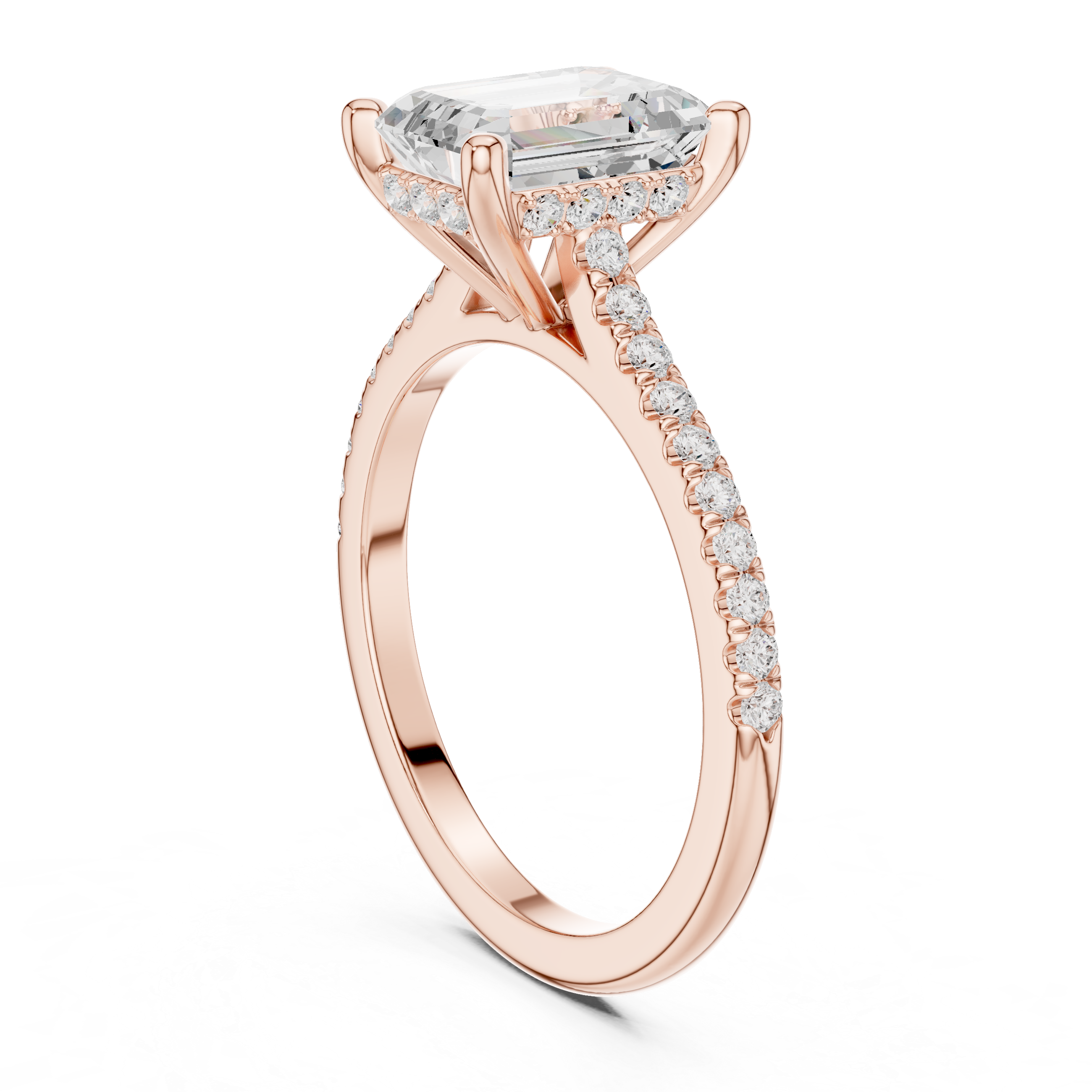Emerald Cut Diamond Engagement Ring with Pavé Cathedral Setting