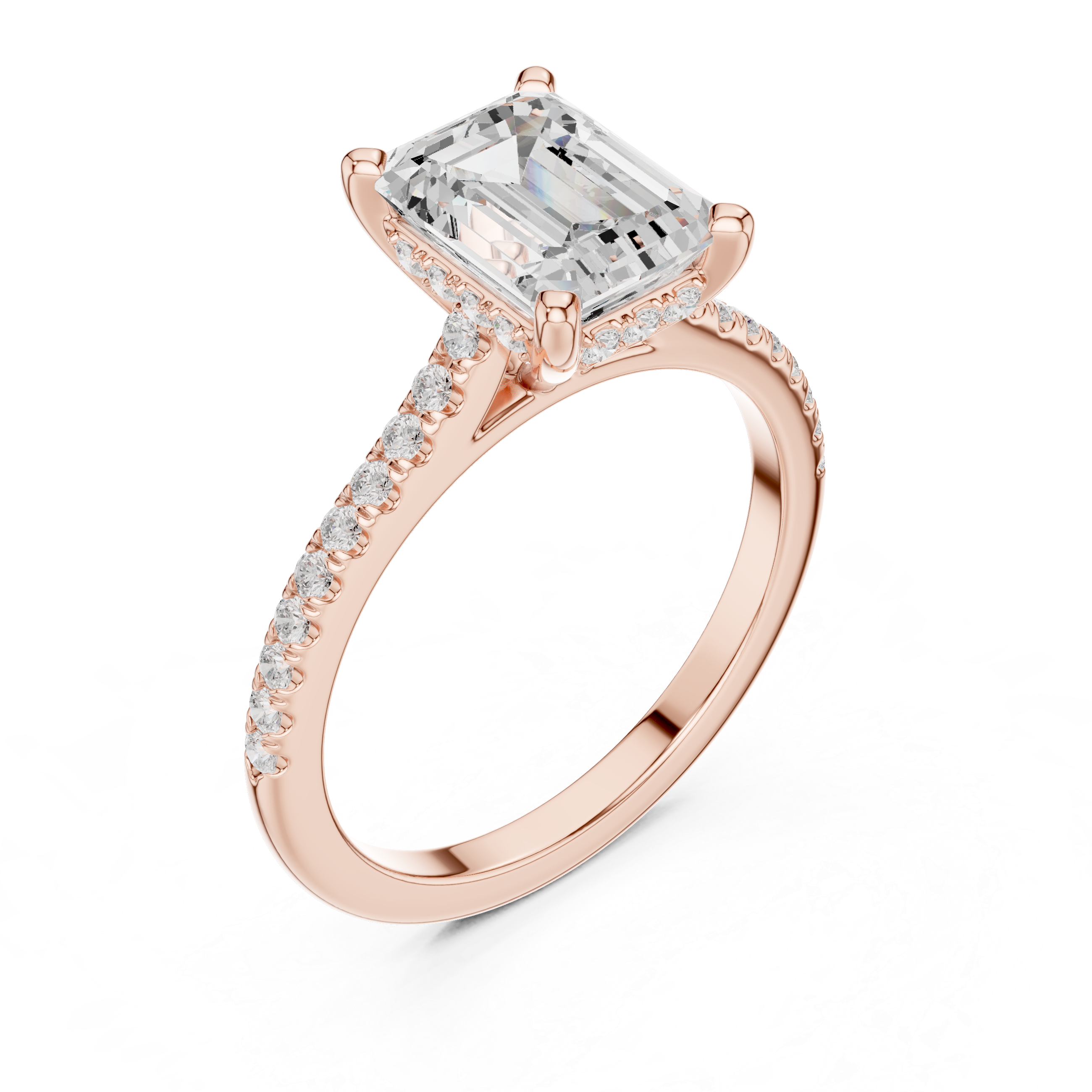 Emerald Cut Diamond Engagement Ring with Pavé Cathedral Setting