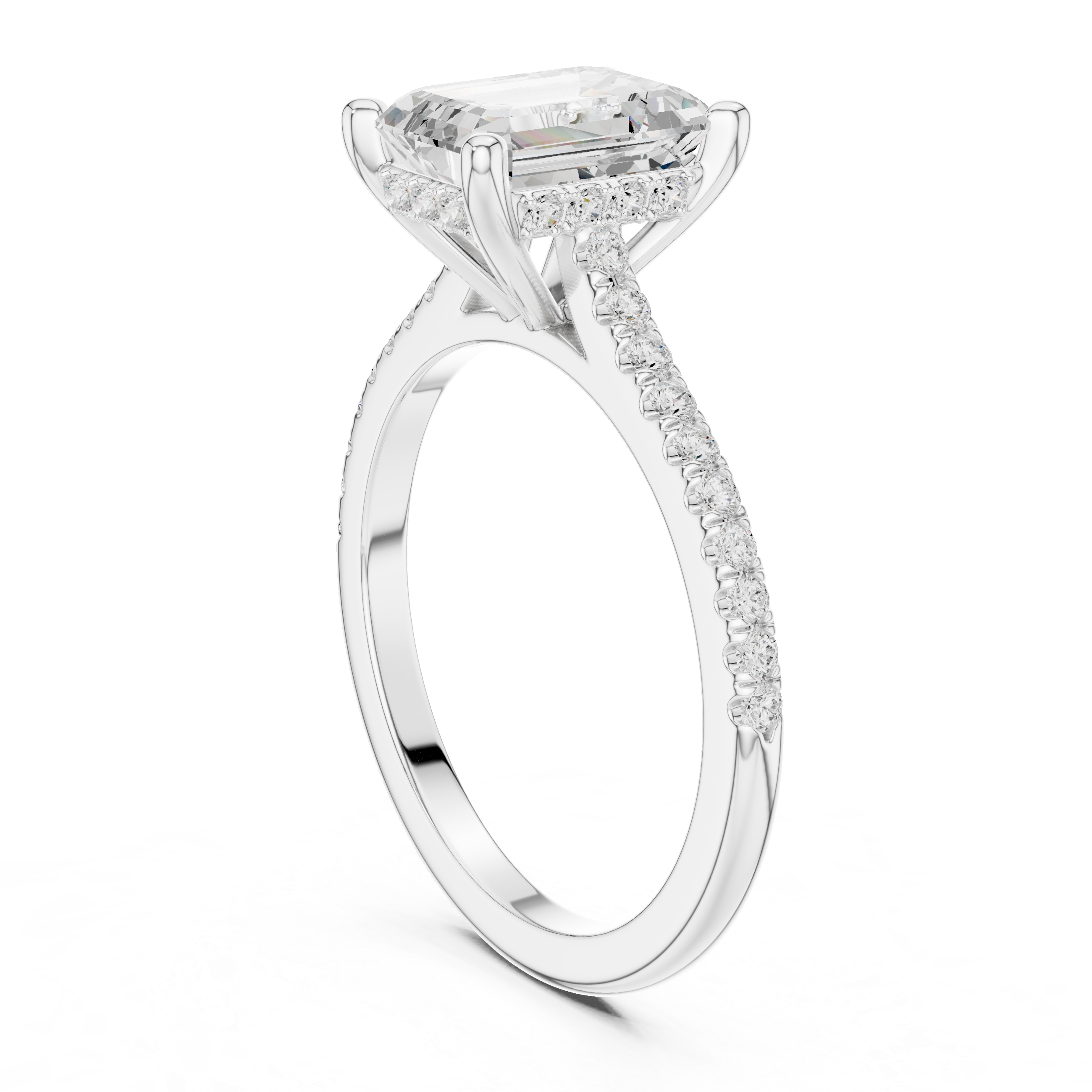 Emerald Cut Diamond Engagement Ring with Pavé Cathedral Setting