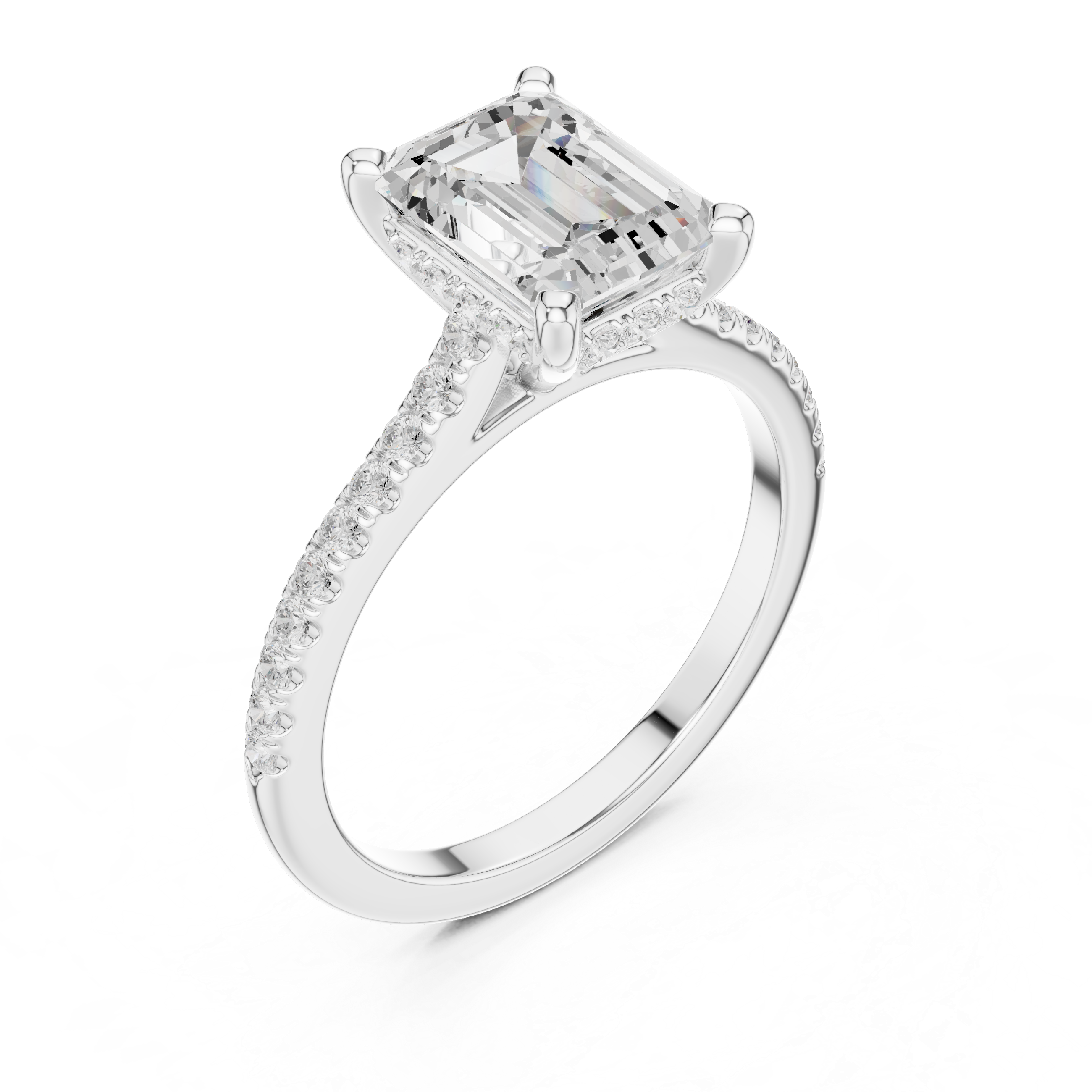 Emerald Cut Diamond Engagement Ring with Pavé Cathedral Setting