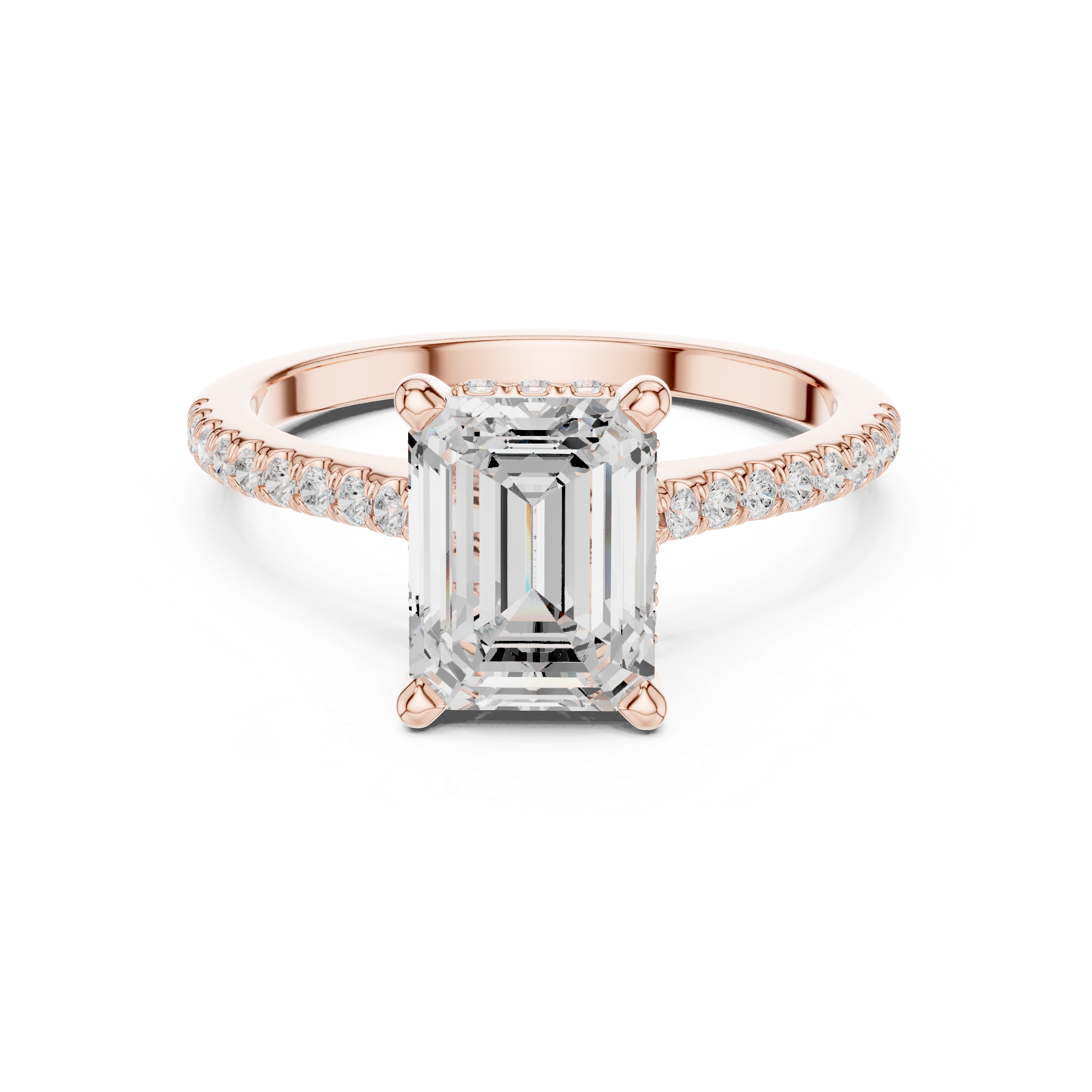 Emerald Cut Diamond Engagement Ring with Pavé Cathedral Setting