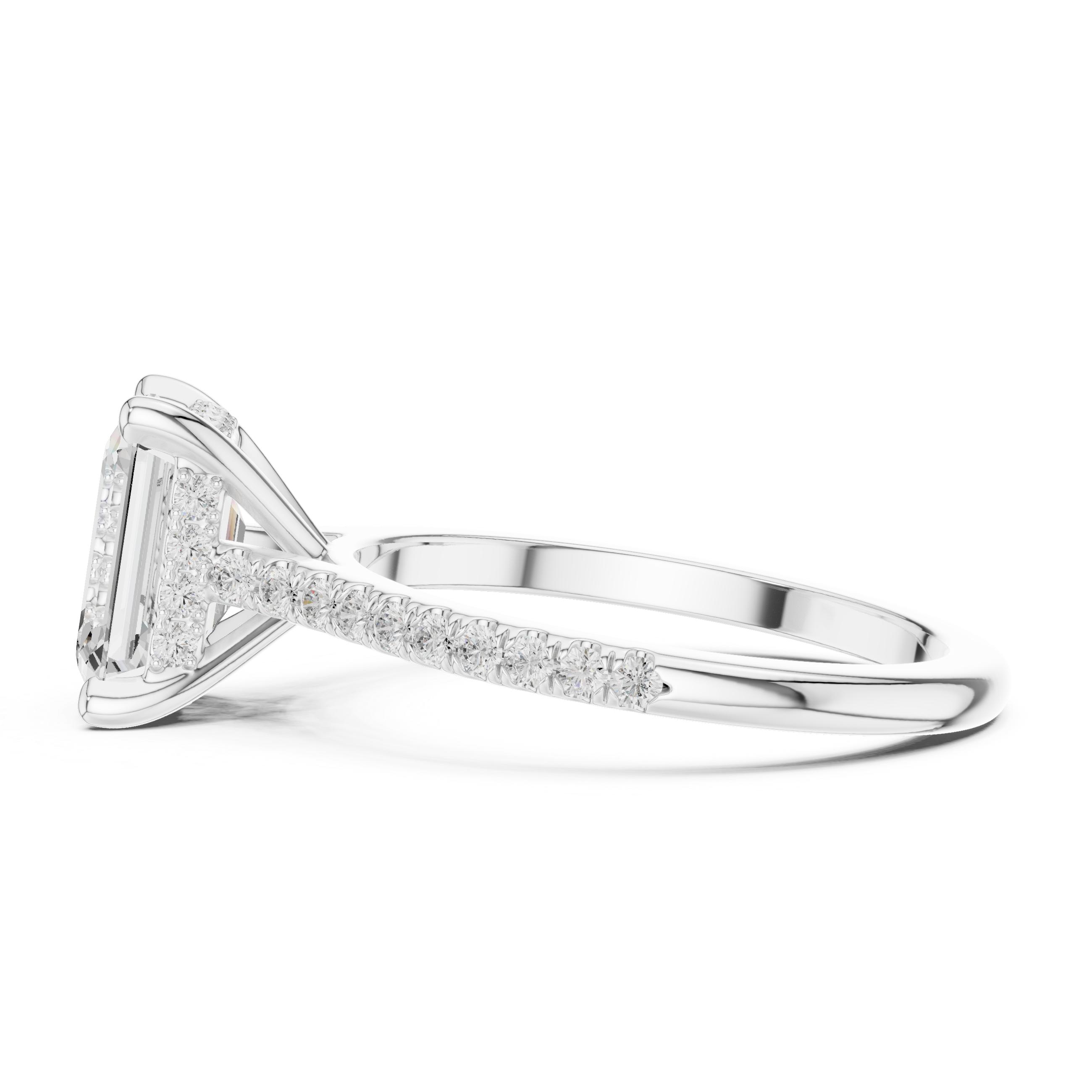 Emerald Cut Diamond Engagement Ring with Pavé Cathedral Setting