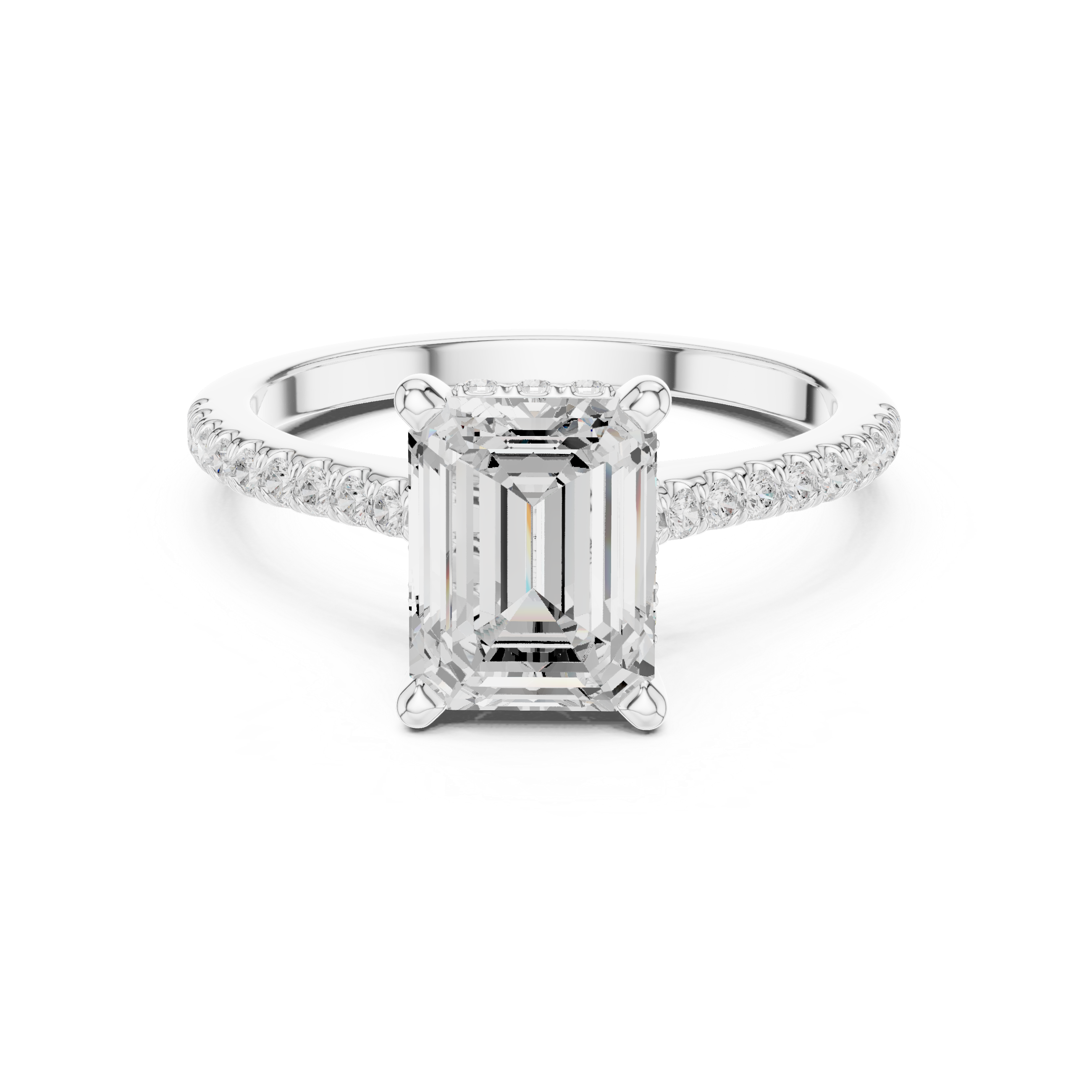 Emerald Cut Diamond Engagement Ring with Pavé Cathedral Setting