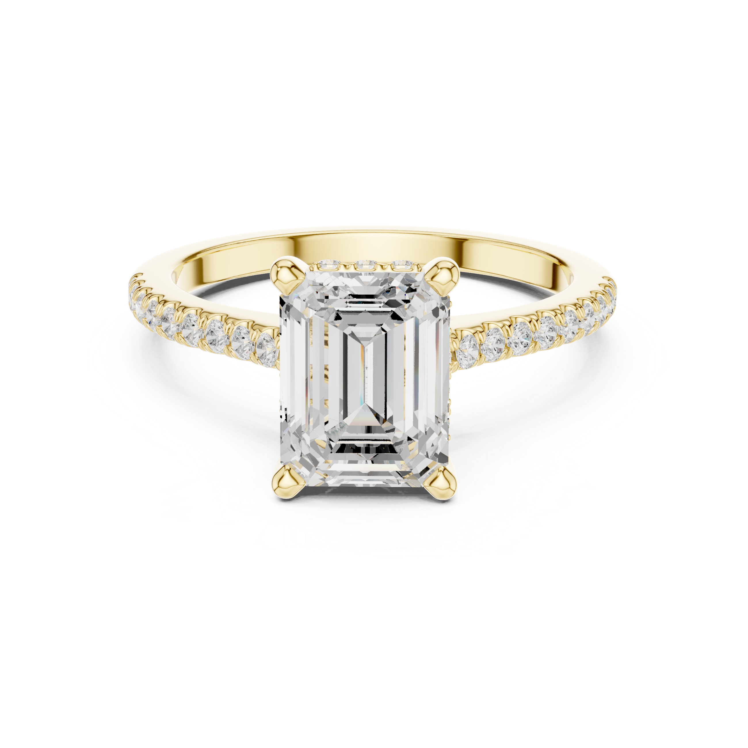 Emerald Cut Diamond Engagement Ring with Pavé Cathedral Setting