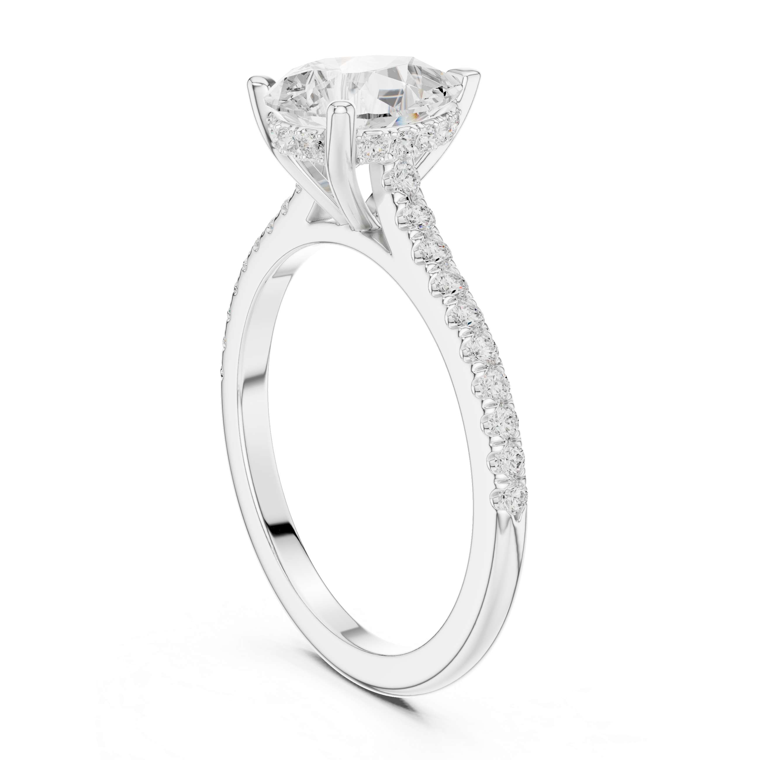 Pear Cut Diamond Engagement Ring with Pavé Cathedral Band
