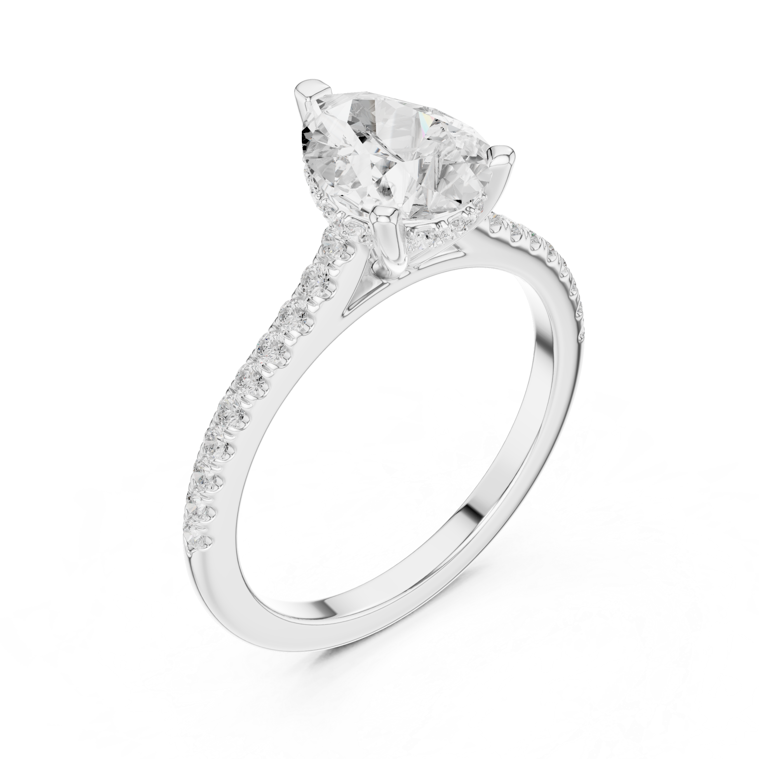 Pear Cut Diamond Engagement Ring with Pavé Cathedral Band