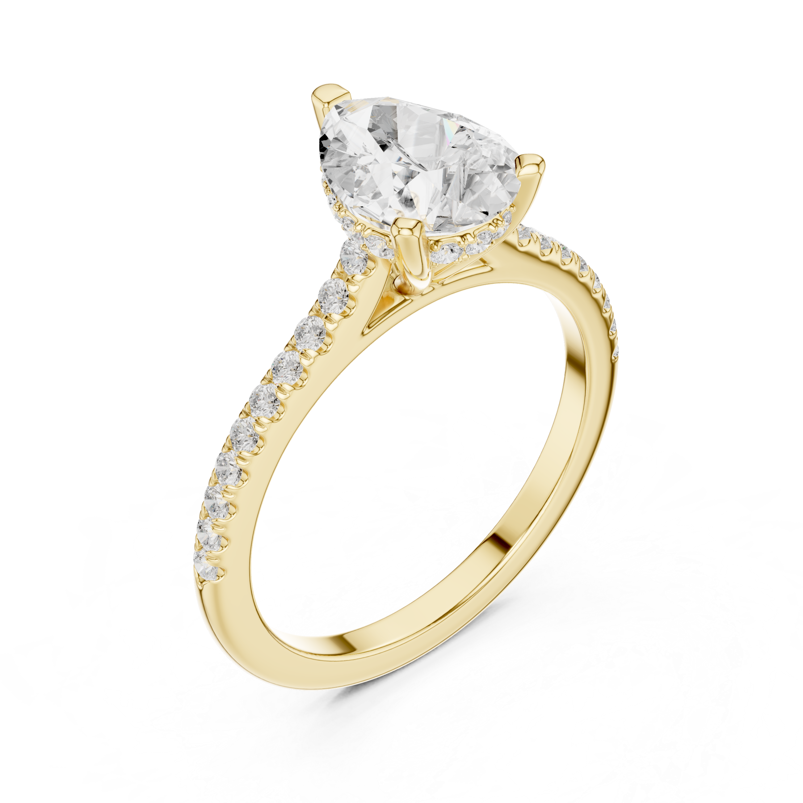 Pear Cut Diamond Engagement Ring with Pavé Cathedral Band