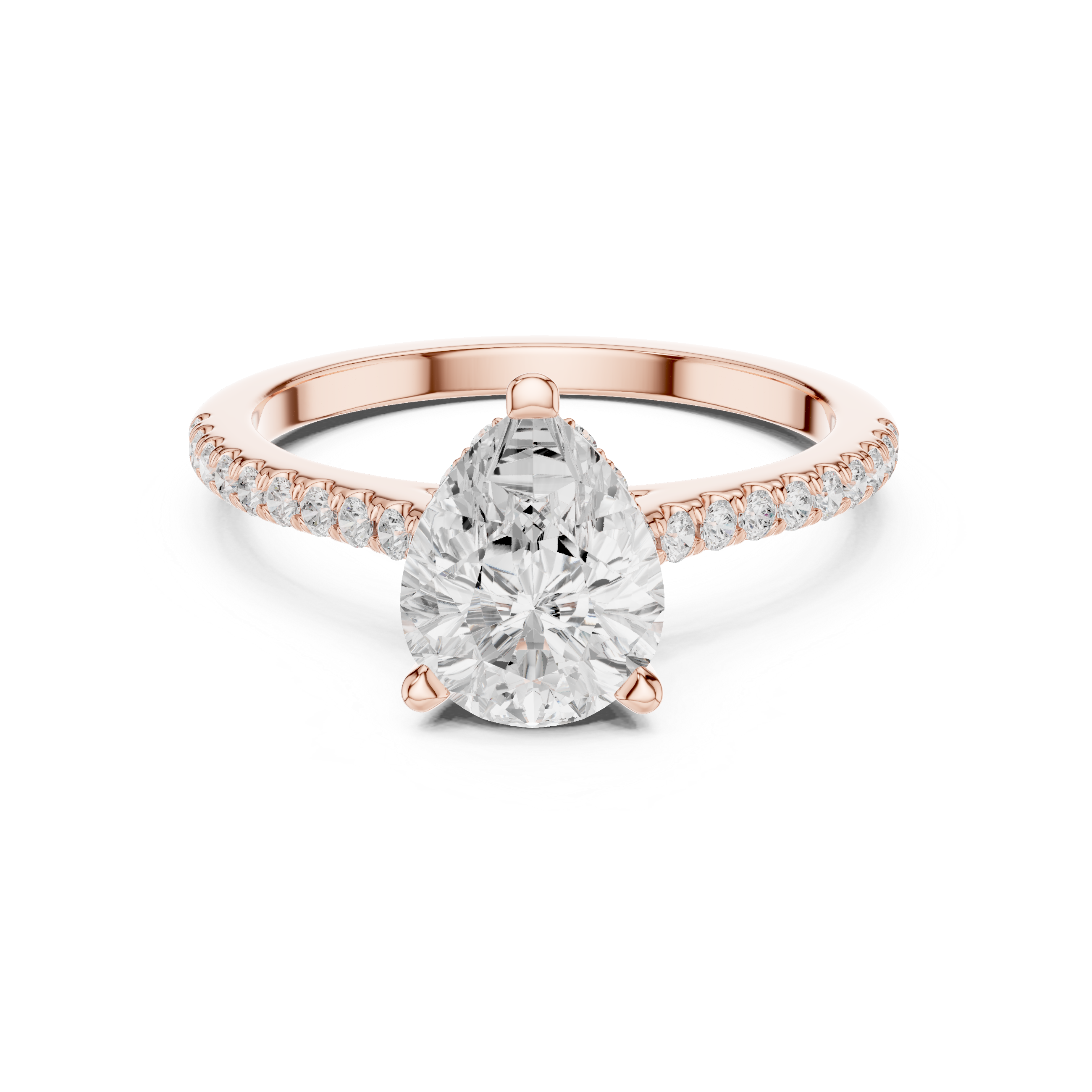 Pear Cut Diamond Engagement Ring with Pavé Cathedral Band