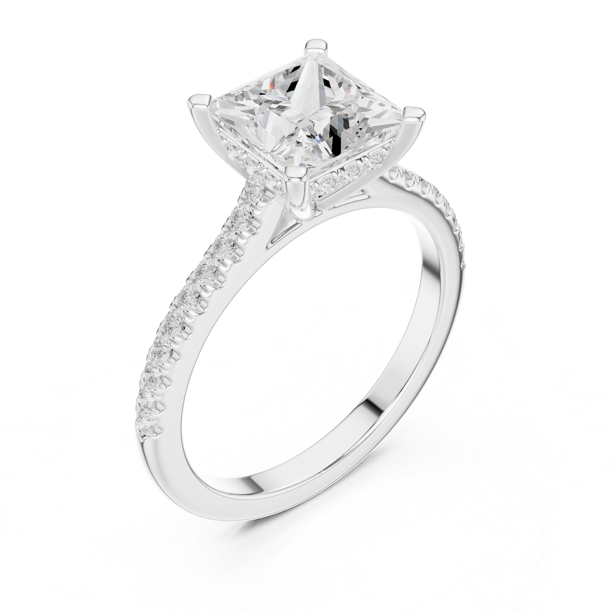 Princess Cut Diamond Engagement Ring with Pavé Cathedral Setting