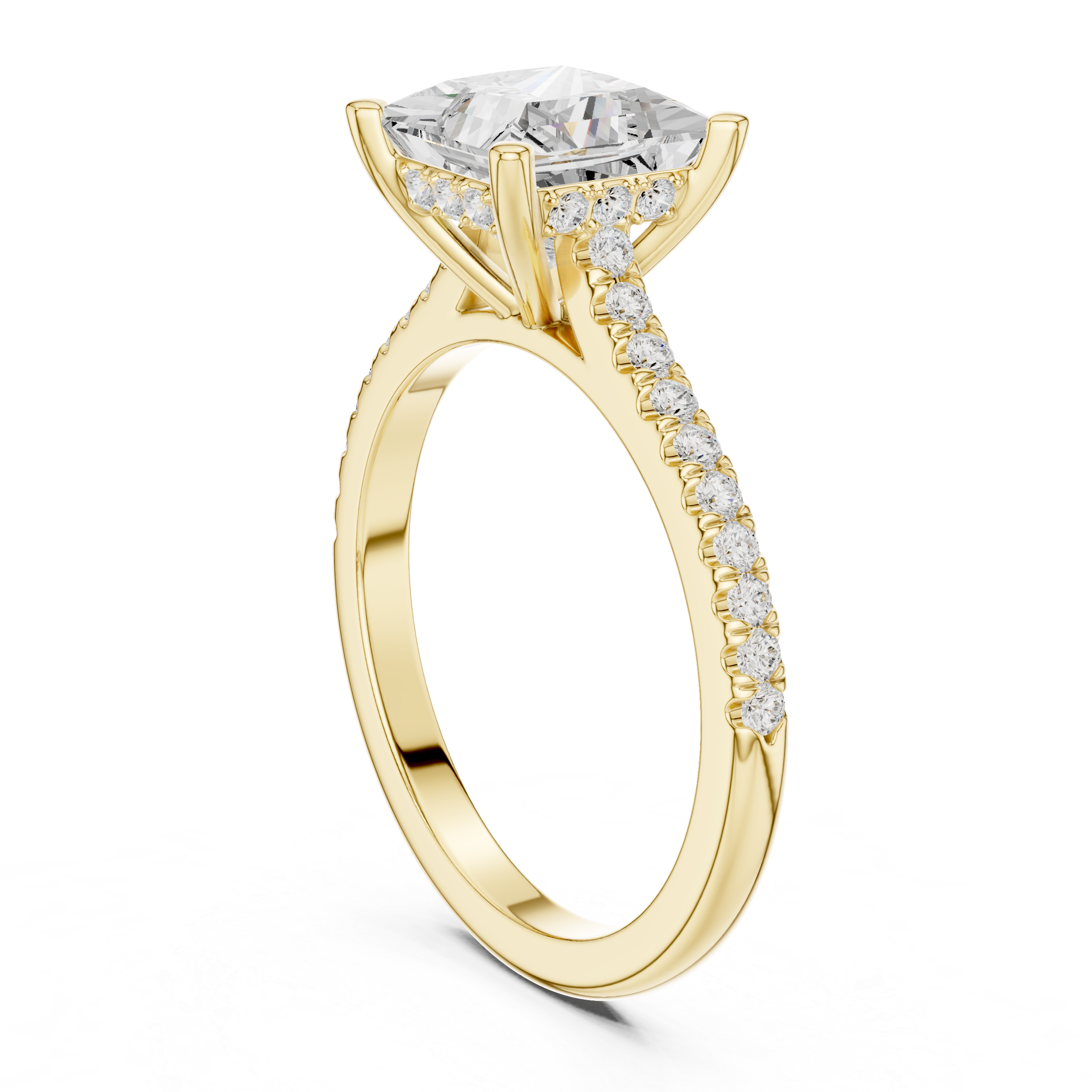Princess Cut Diamond Engagement Ring with Pavé Cathedral Setting