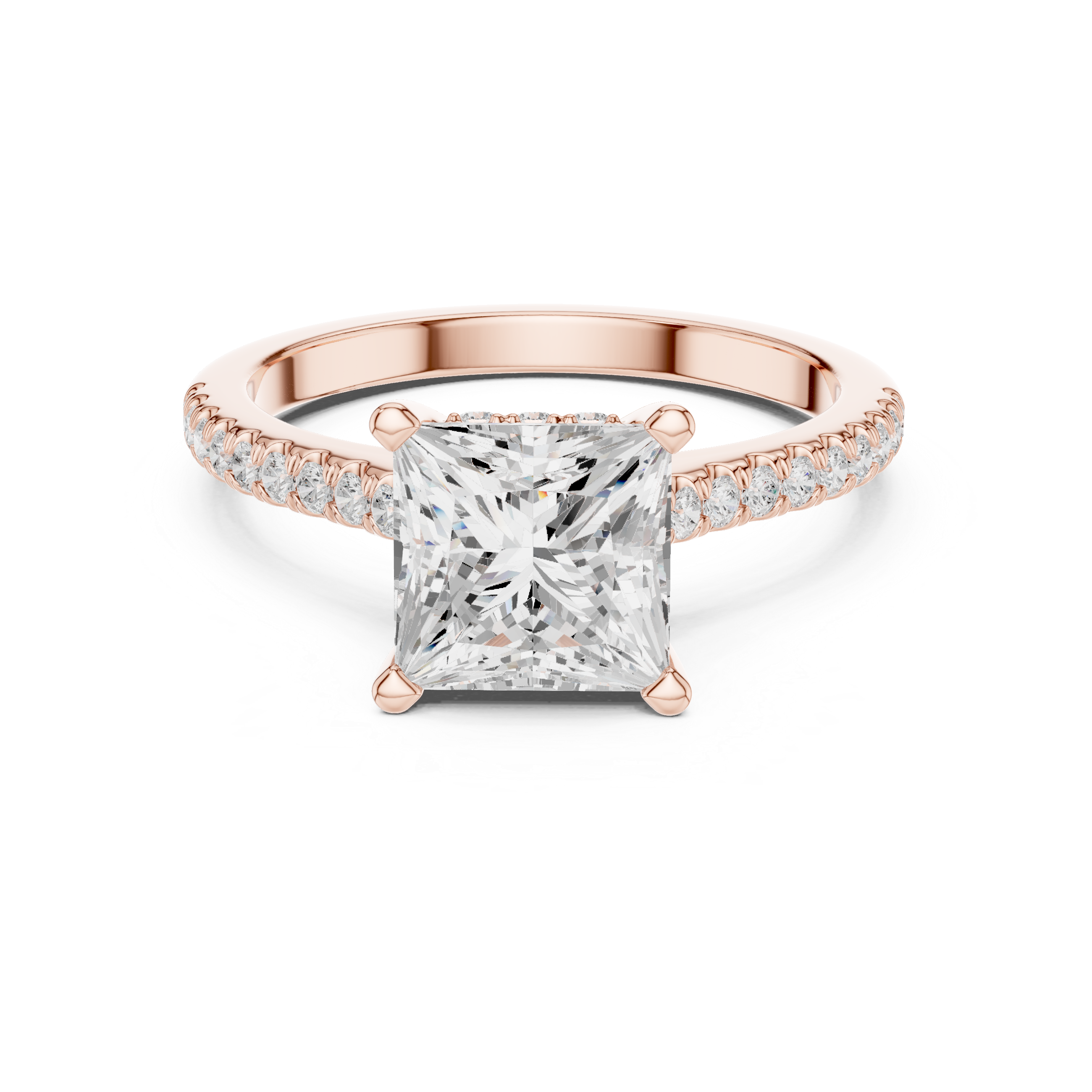 Princess Cut Diamond Engagement Ring with Pavé Cathedral Setting