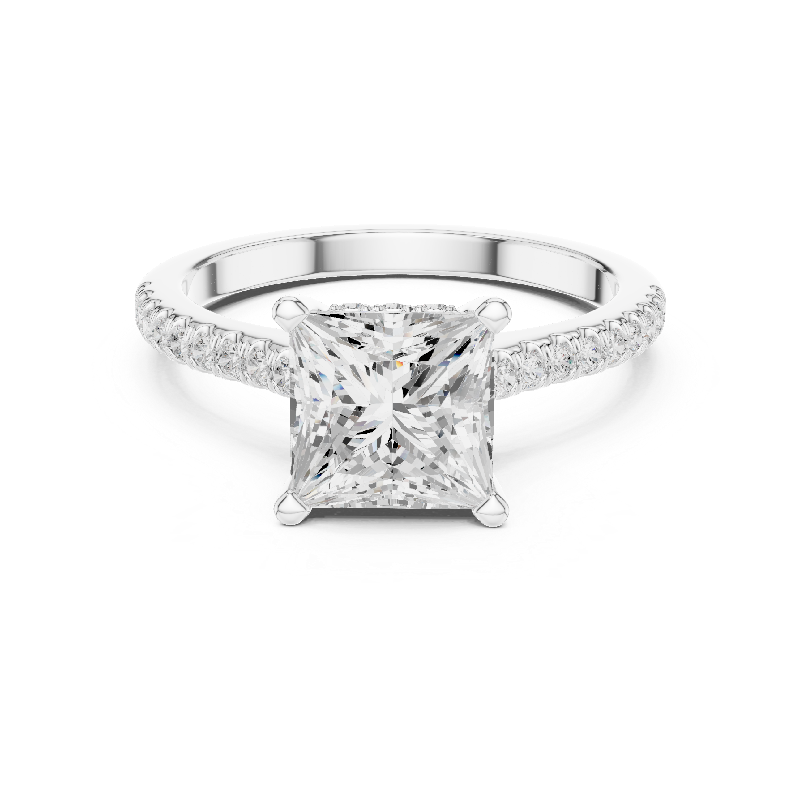 Princess Cut Diamond Engagement Ring with Pavé Cathedral Setting