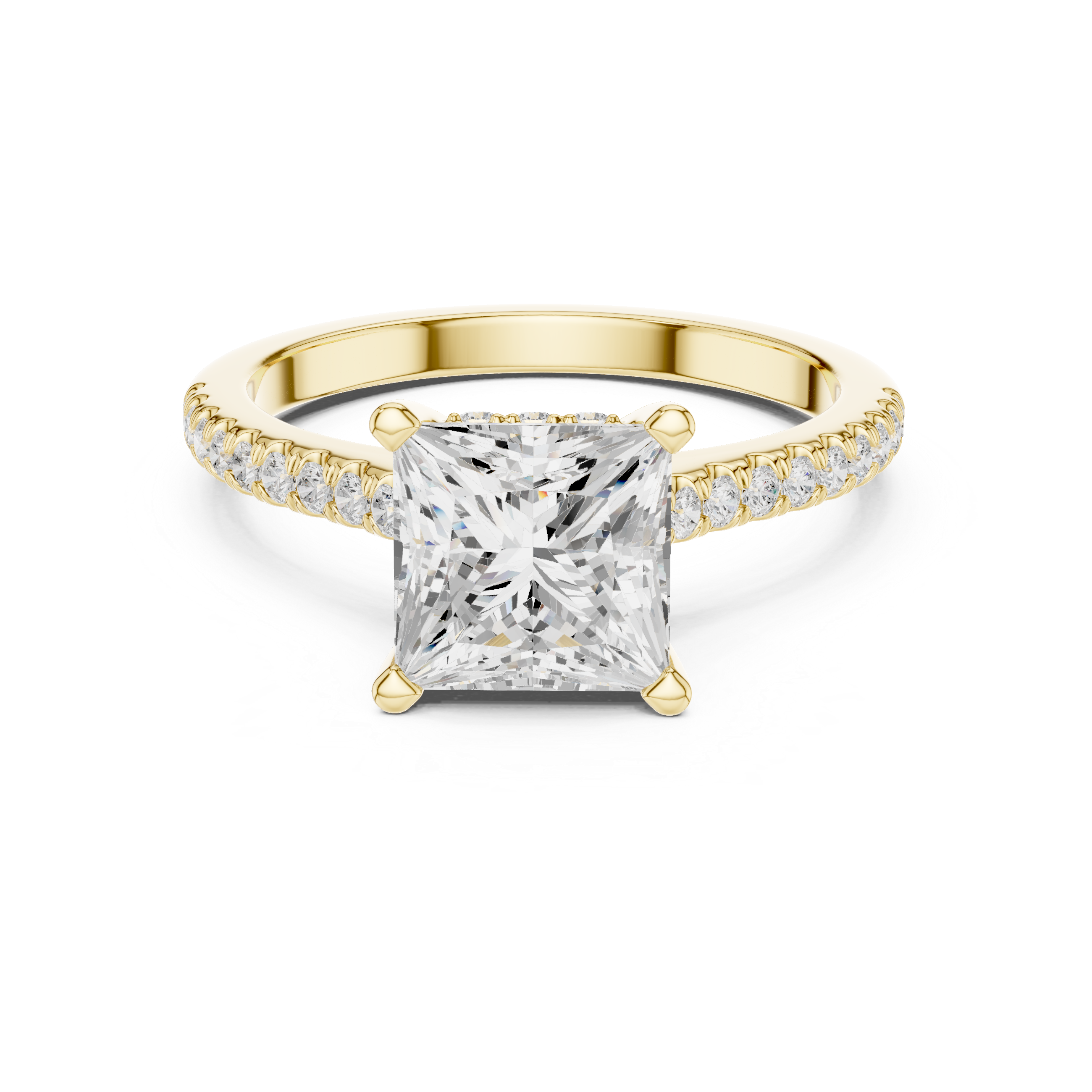 Princess Cut Diamond Engagement Ring with Pavé Cathedral Setting