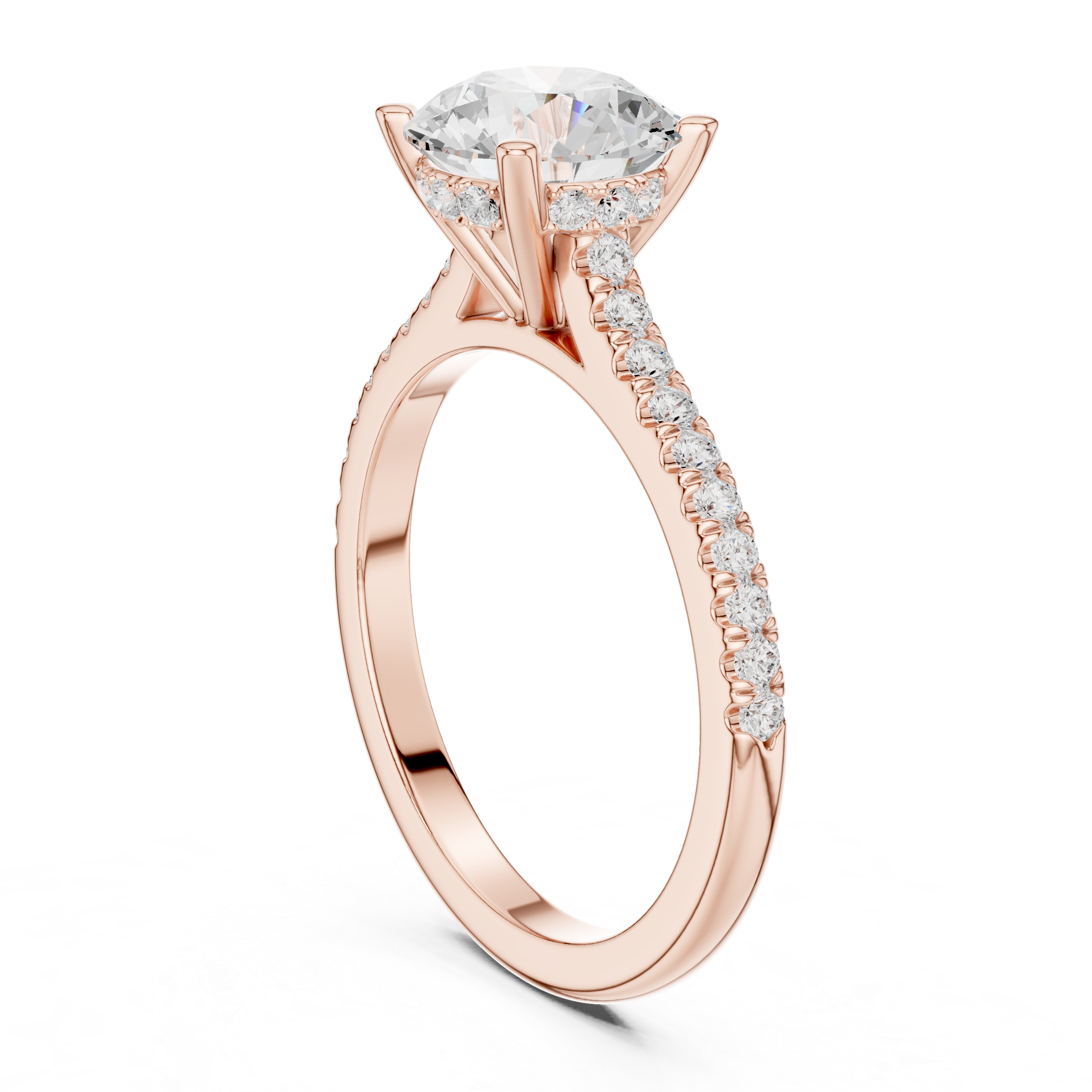 Round Brilliant Diamond Engagement Ring with Pavé Cathedral Band