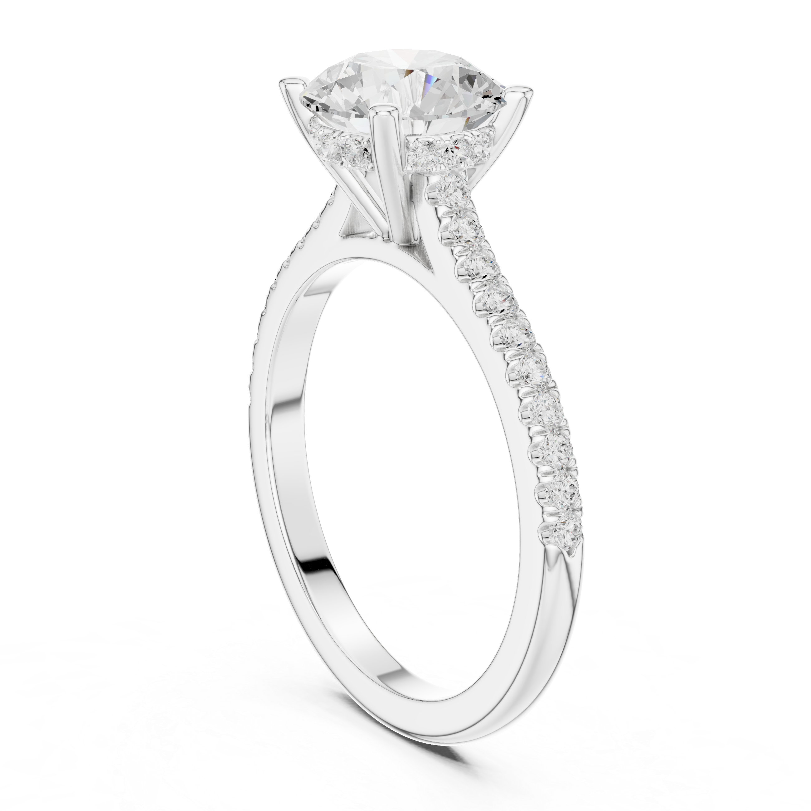 Round Brilliant Diamond Engagement Ring with Pavé Cathedral Band