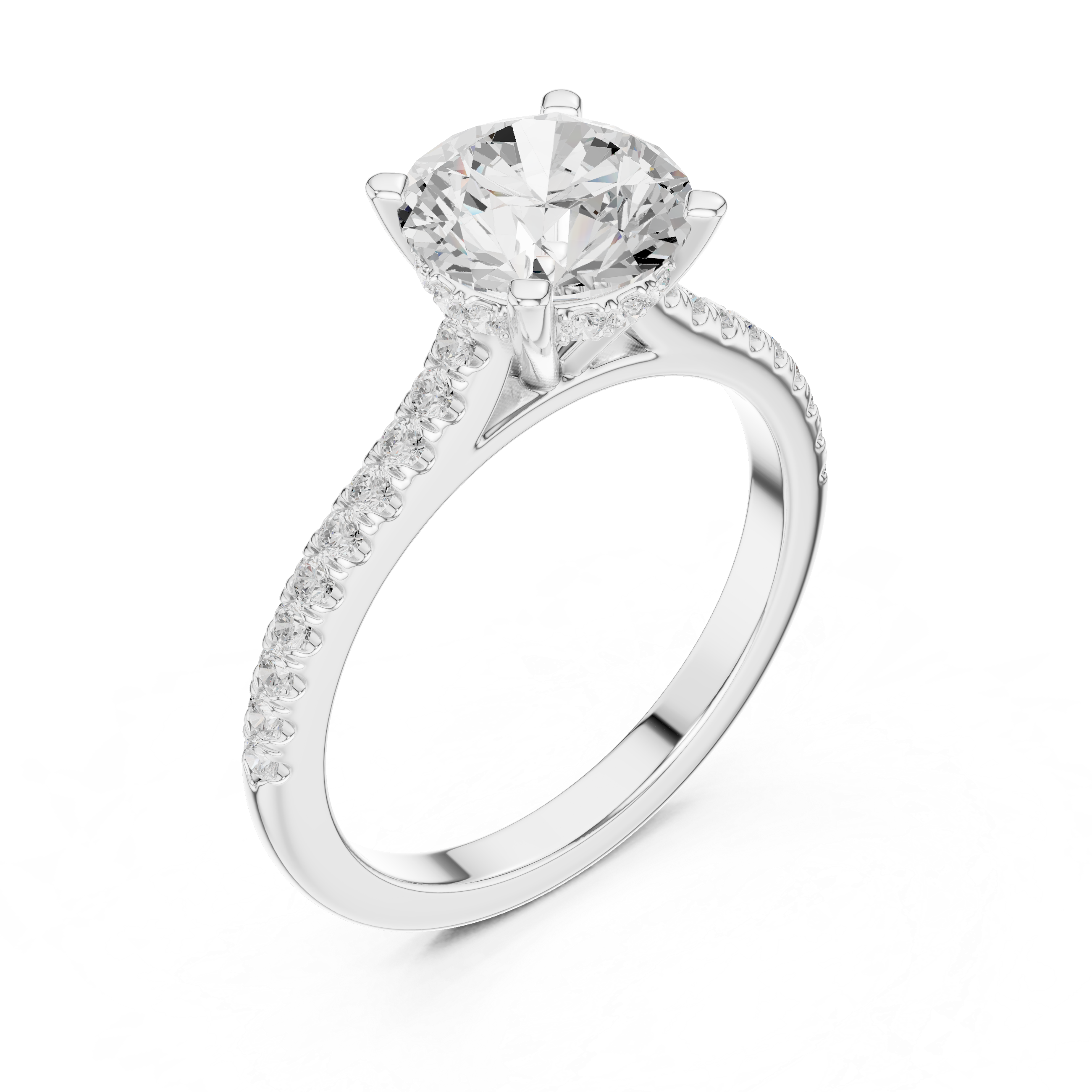 Round Brilliant Diamond Engagement Ring with Pavé Cathedral Band