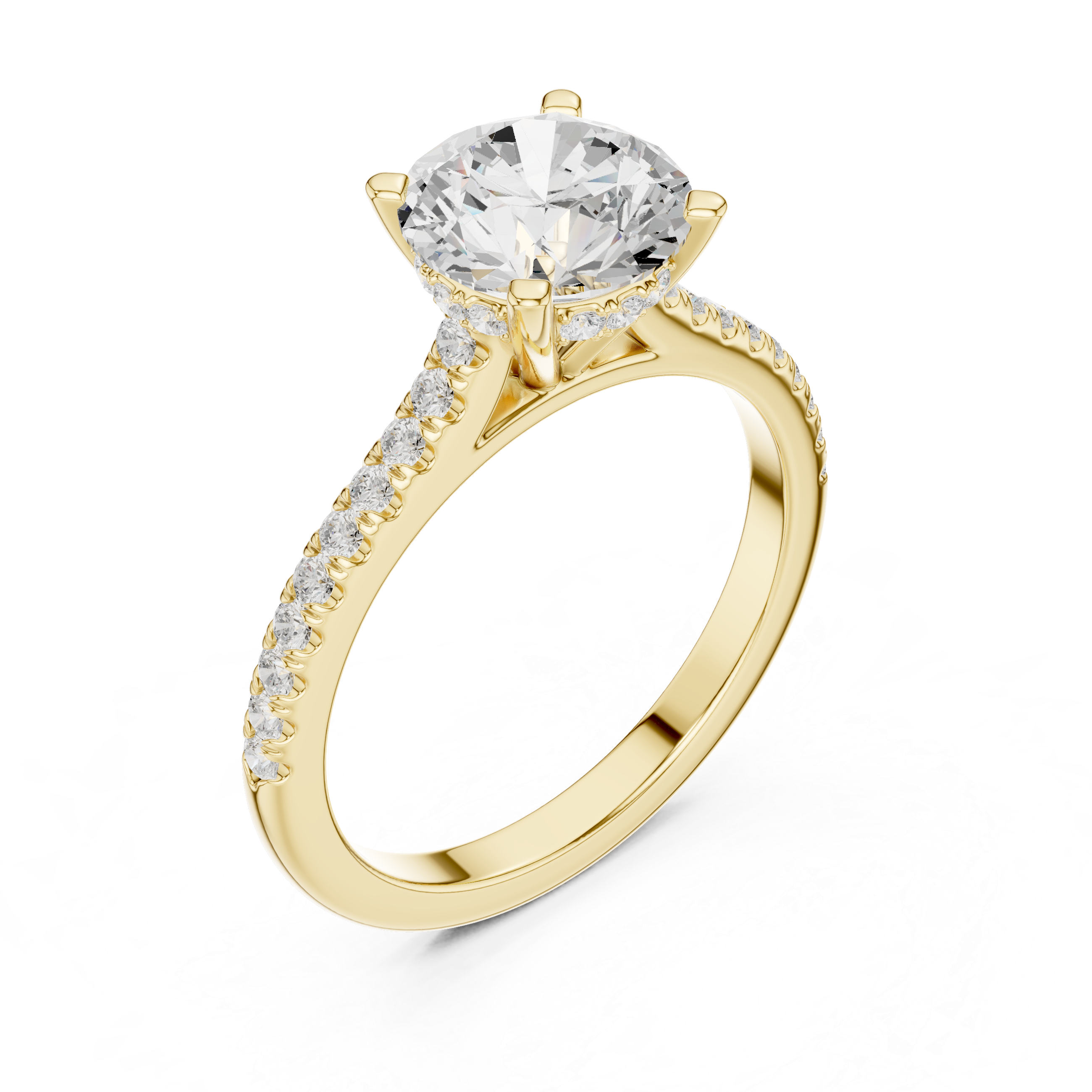 Round Brilliant Diamond Engagement Ring with Pavé Cathedral Band