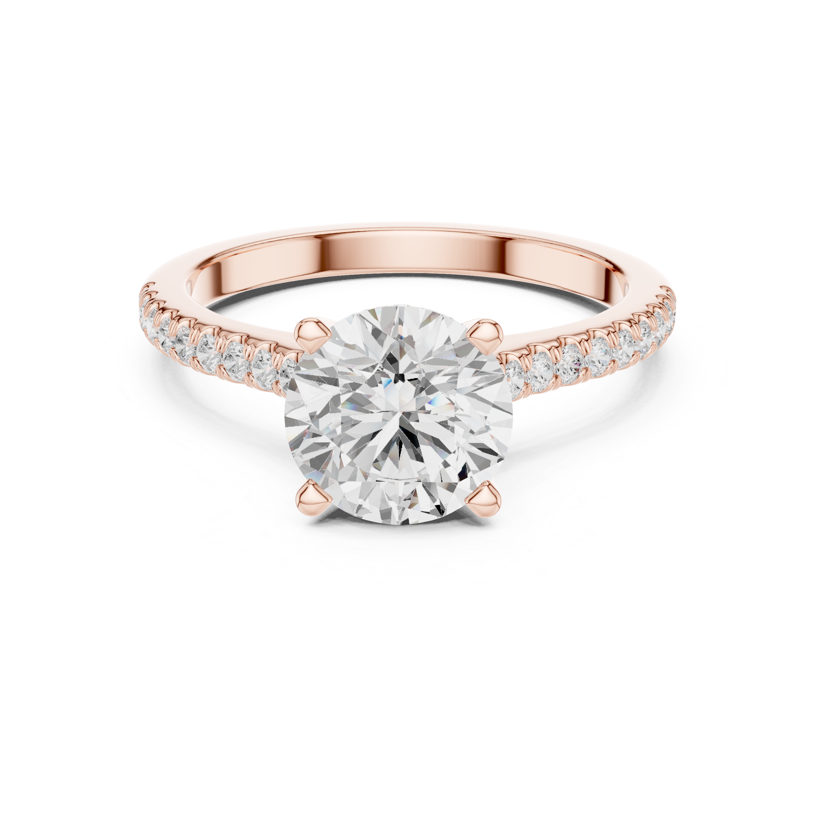 Round Brilliant Diamond Engagement Ring with Pavé Cathedral Band