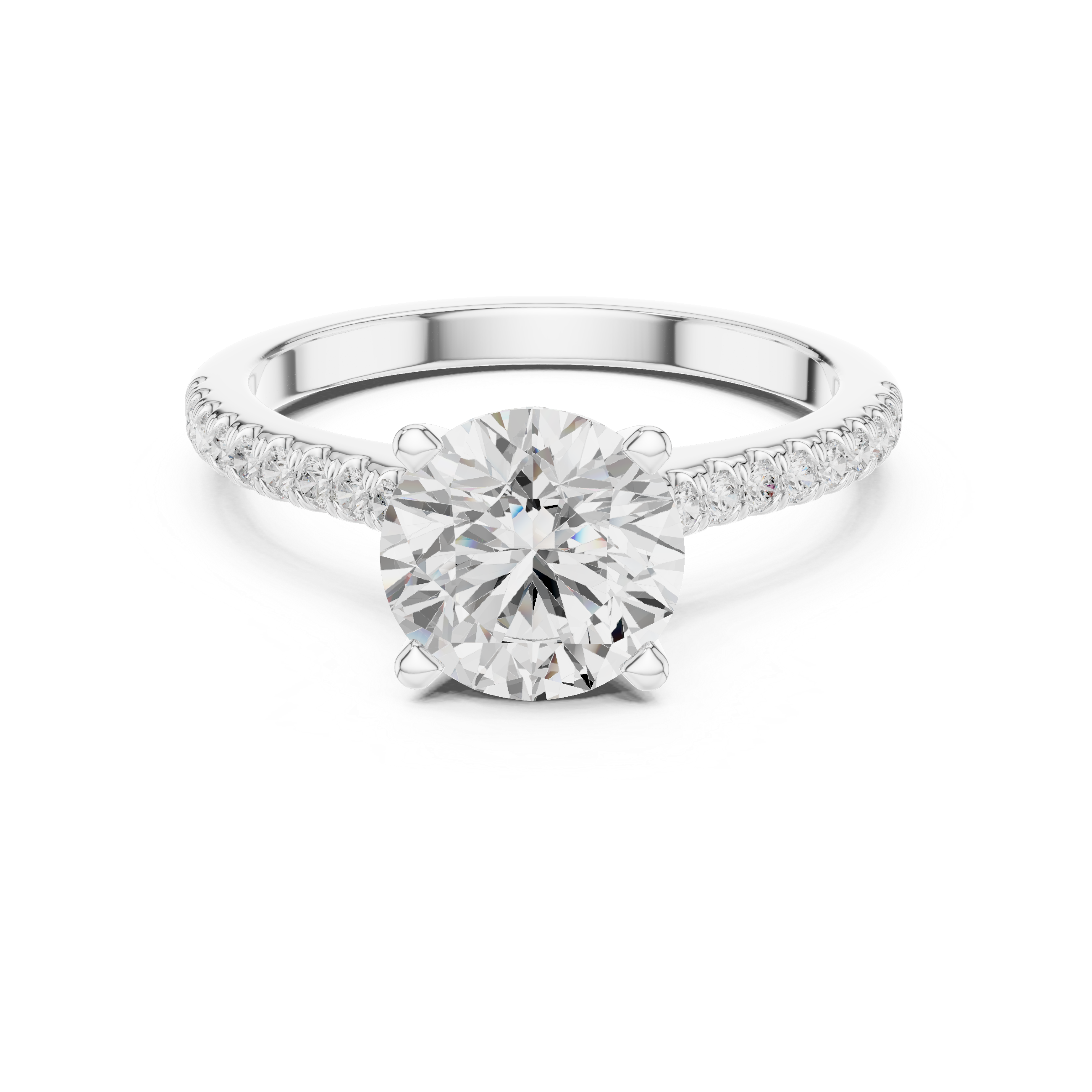 Round Brilliant Diamond Engagement Ring with Pavé Cathedral Band
