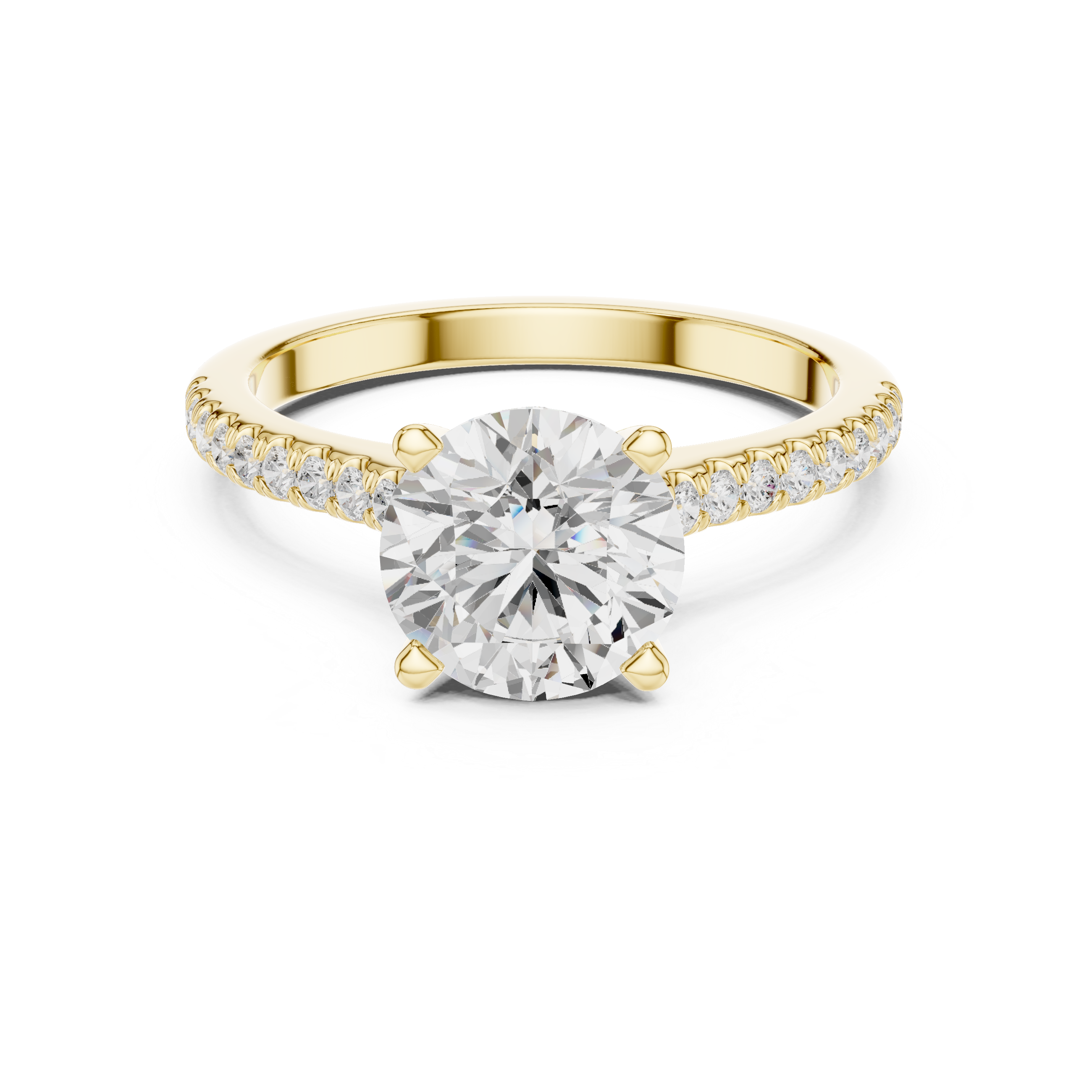 Round Brilliant Diamond Engagement Ring with Pavé Cathedral Band