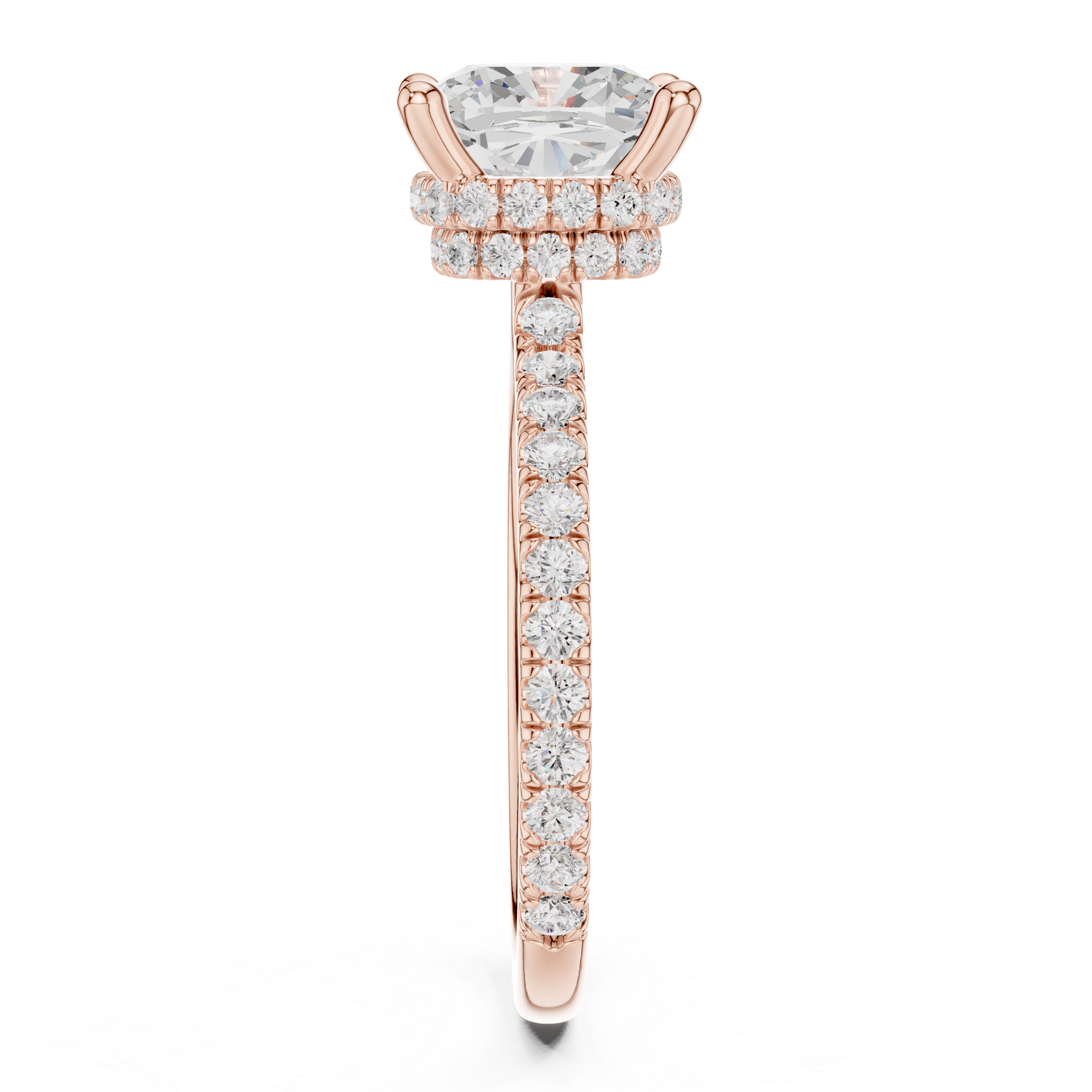 Cushion Cut Hidden Halo Pavé Engagement Ring