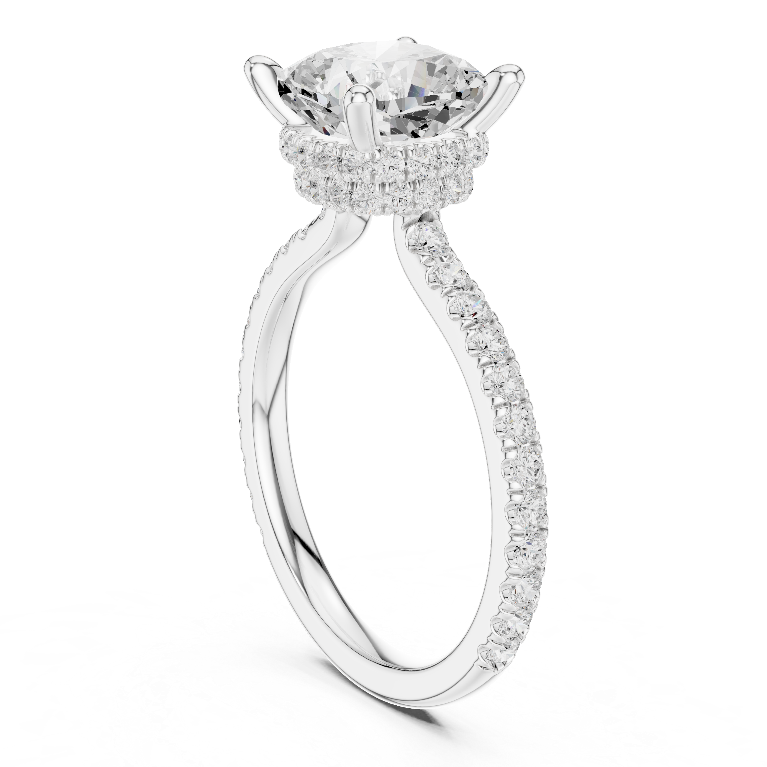Cushion Cut Hidden Halo Pavé Engagement Ring