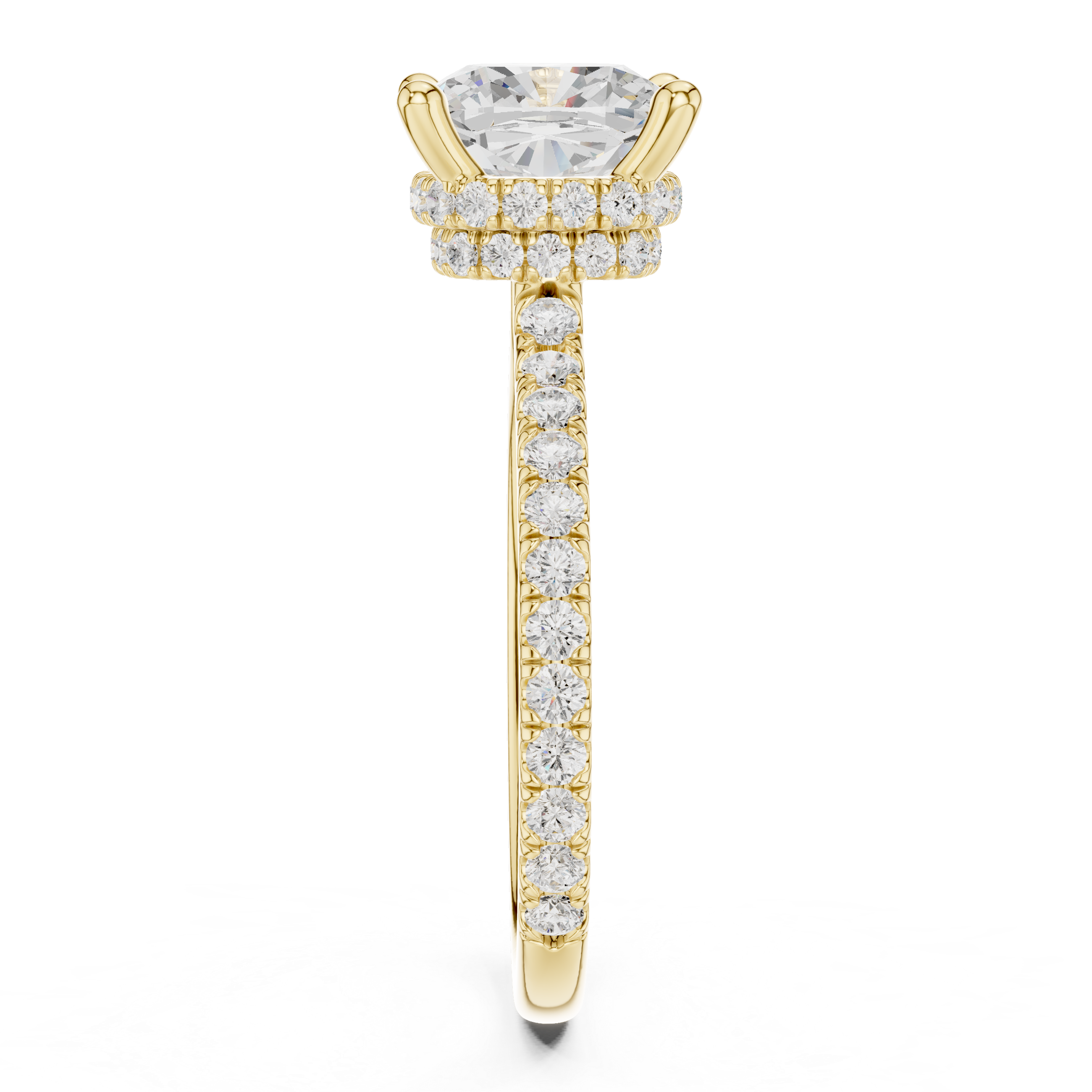 Cushion Cut Hidden Halo Pavé Engagement Ring
